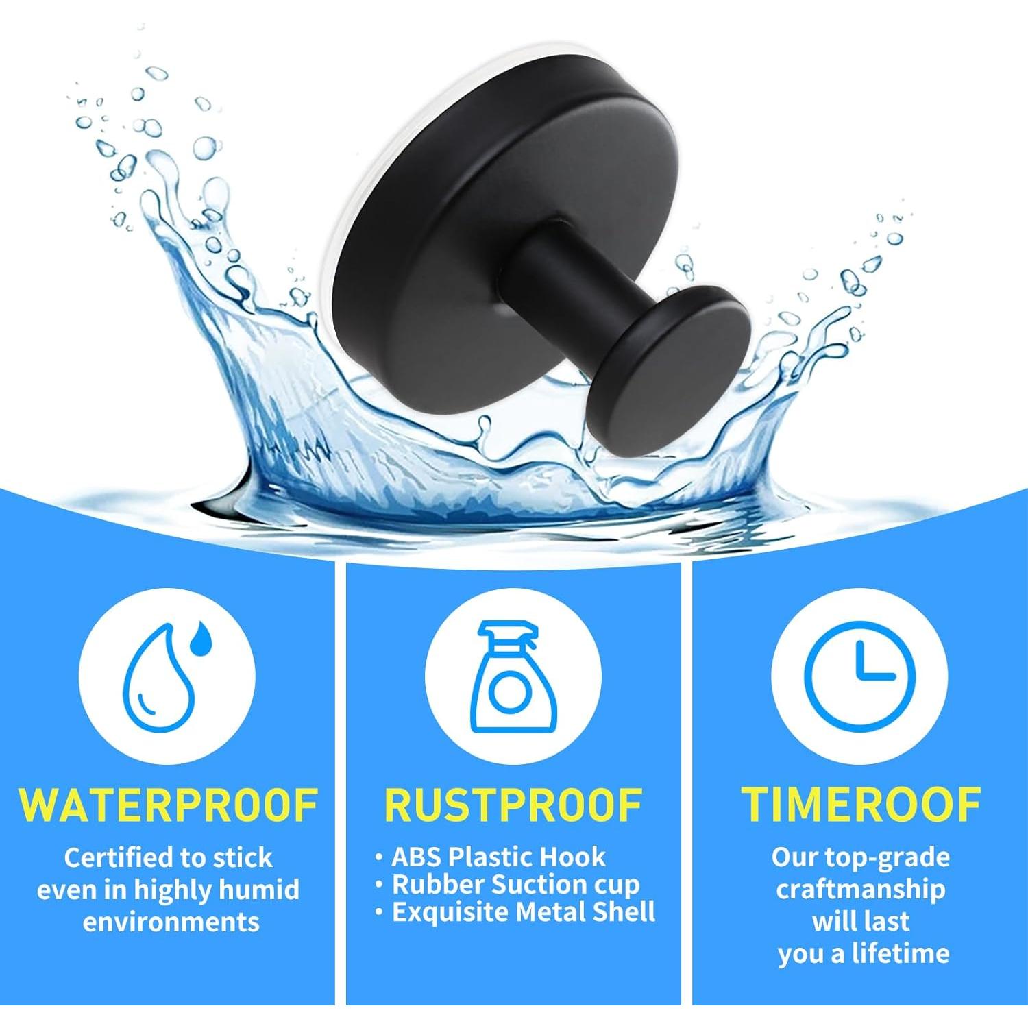 Ganchos de Ventosa para Ducha Nabobt - 2 Piezas Metal Negro Mate