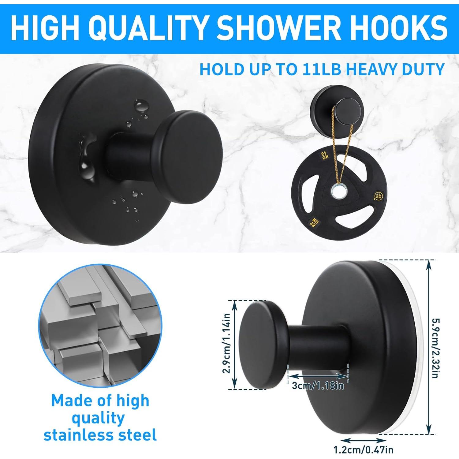 Ganchos de Ventosa para Ducha Nabobt - 2 Piezas Metal Negro Mate