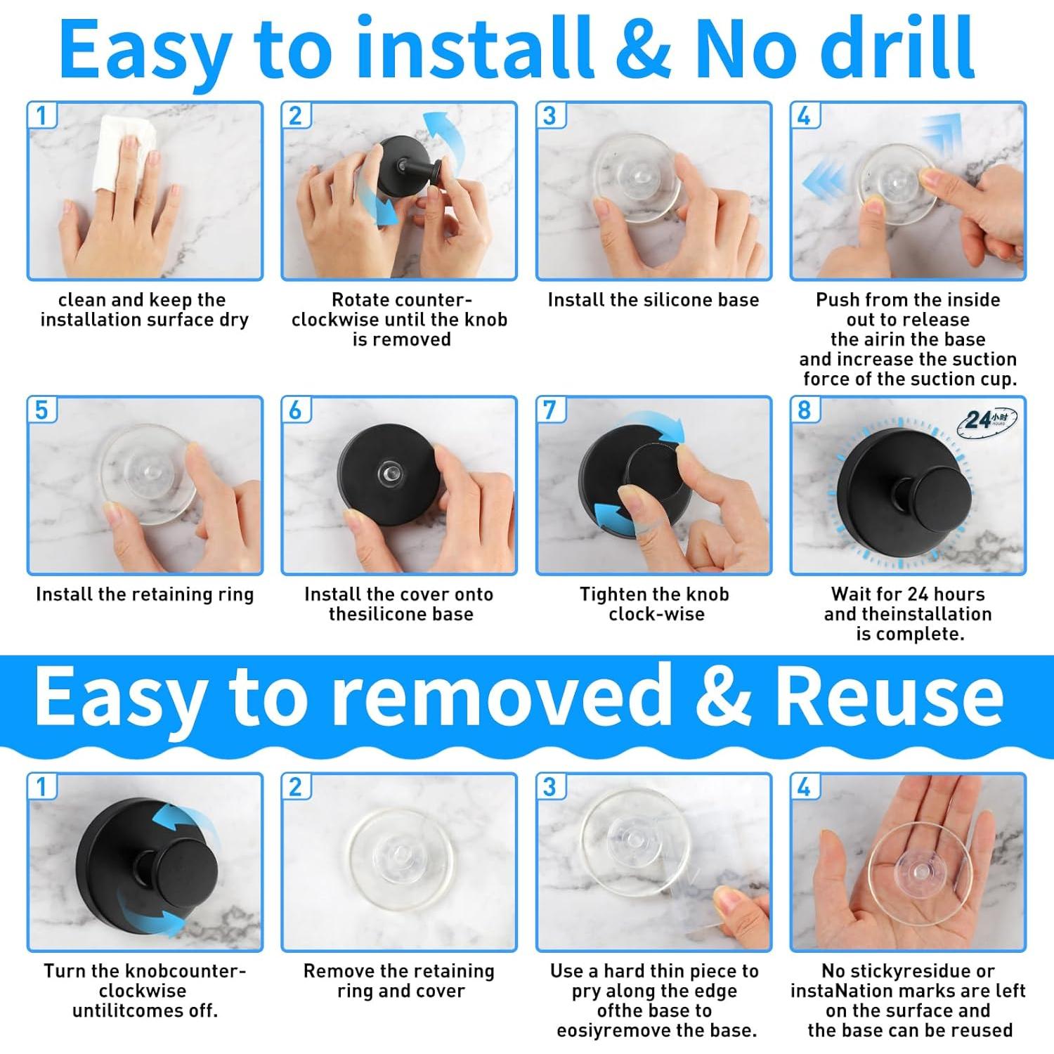 Ganchos de Ventosa para Ducha Nabobt - 2 Piezas Metal Negro Mate