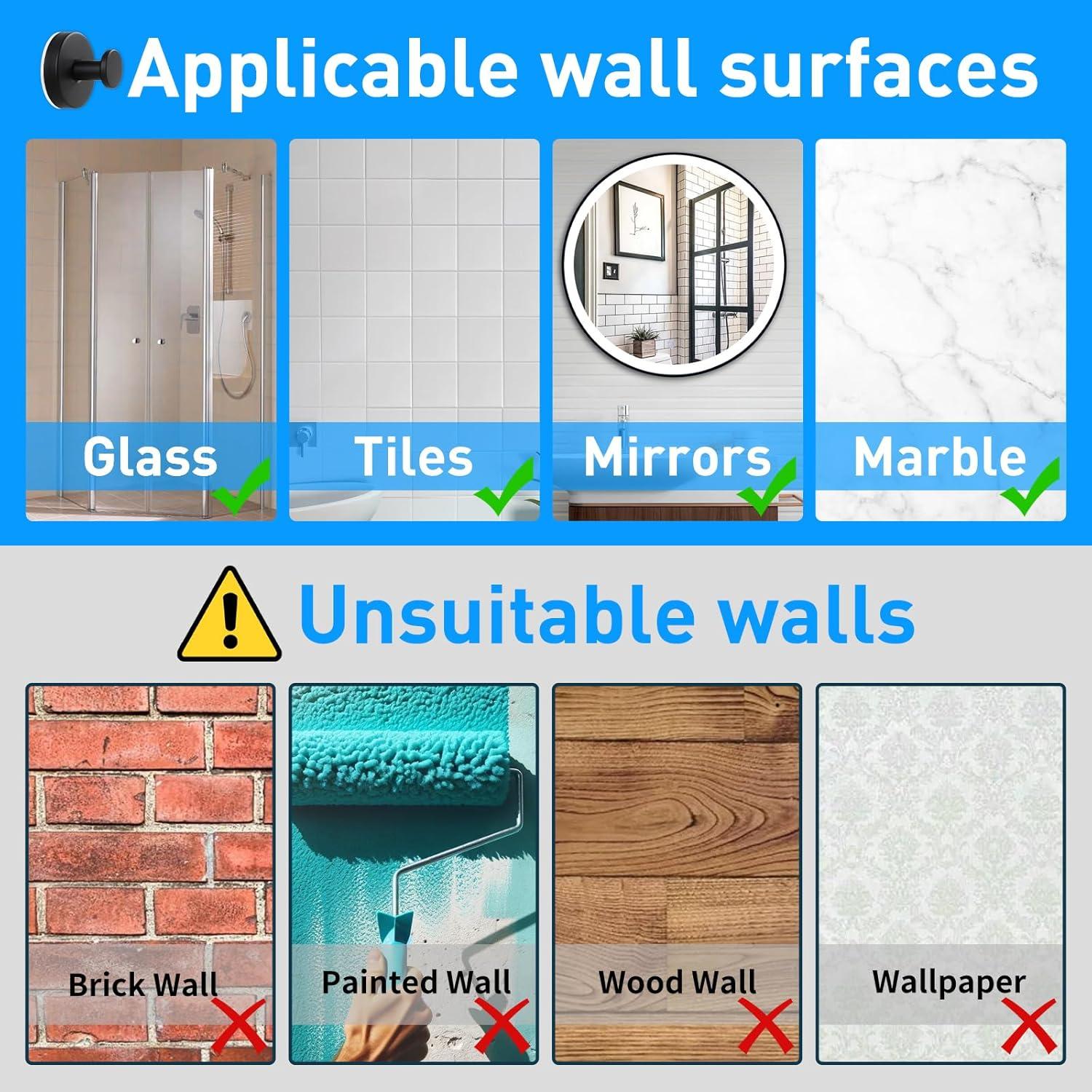 Ganchos de Ventosa para Ducha Nabobt - 2 Piezas Metal Negro Mate