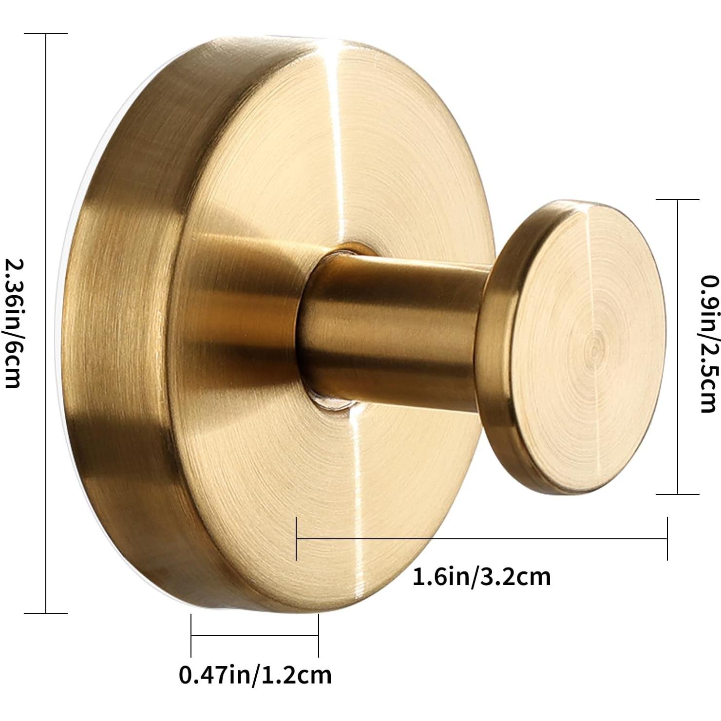 Suction Cup Hooks for Shower, Towel Hooks for Bathroom Kitchen Glass Mirror Tile, Stainless Steel Suction Hooks for Hanging Towel Coat Loofah Robe up to 15 lbs, 2 Pack (Gold)