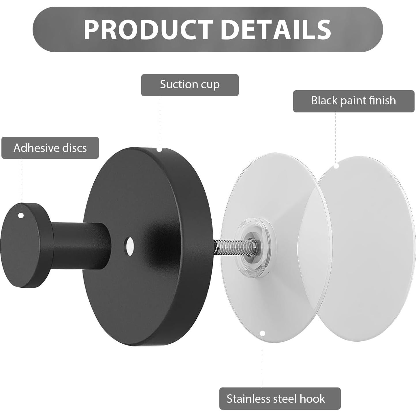 Ganchos de Succión para Ducha iaredon Negros 2 Piezas