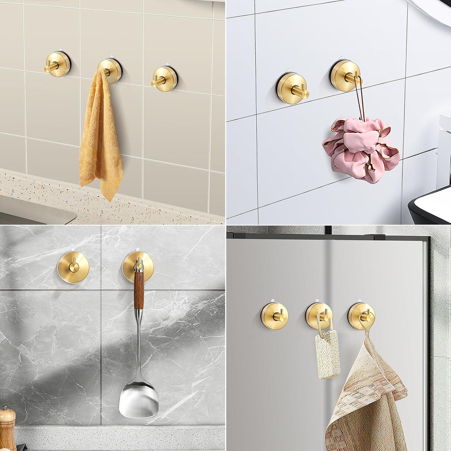 Ganchos de Ventosa Dorados SOCONT para Ducha y Cocina - 2 Pzs