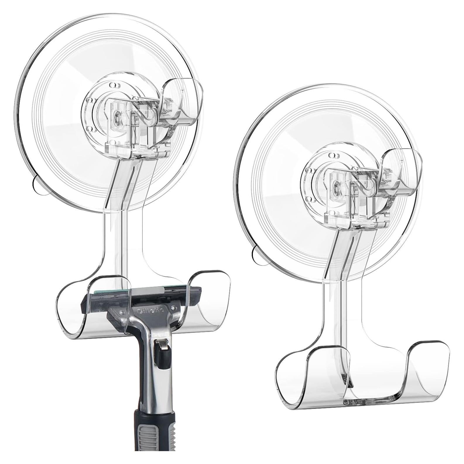 Large Suction Cup Hooks Shower Razor Holder - 2 Pack Heavy Duty Reusable Vacuum Shower Hook, Damage Free Wall Hooks for Bathroom Kitchen Towel Loofah Sponge Key Shaver Bathrobe Wreath