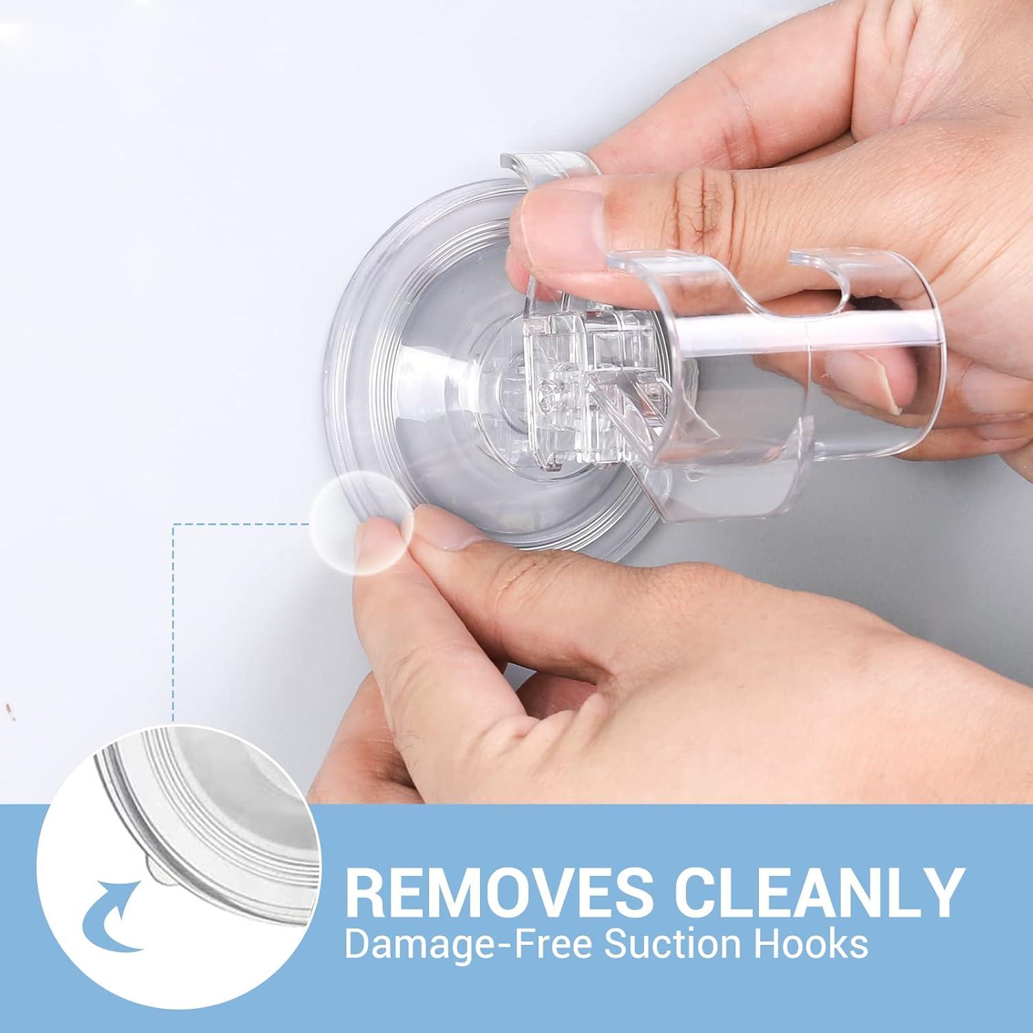 Large Suction Cup Hooks Shower Razor Holder - 2 Pack Heavy Duty Reusable Vacuum Shower Hook, Damage Free Wall Hooks for Bathroom Kitchen Towel Loofah Sponge Key Shaver Bathrobe Wreath