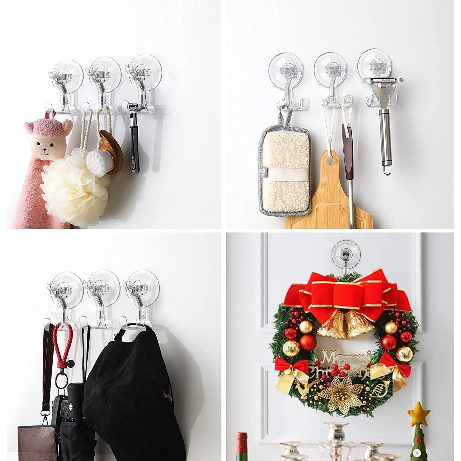 Large Suction Cup Hooks Shower Razor Holder - 2 Pack Heavy Duty Reusable Vacuum Shower Hook, Damage Free Wall Hooks for Bathroom Kitchen Towel Loofah Sponge Key Shaver Bathrobe Wreath