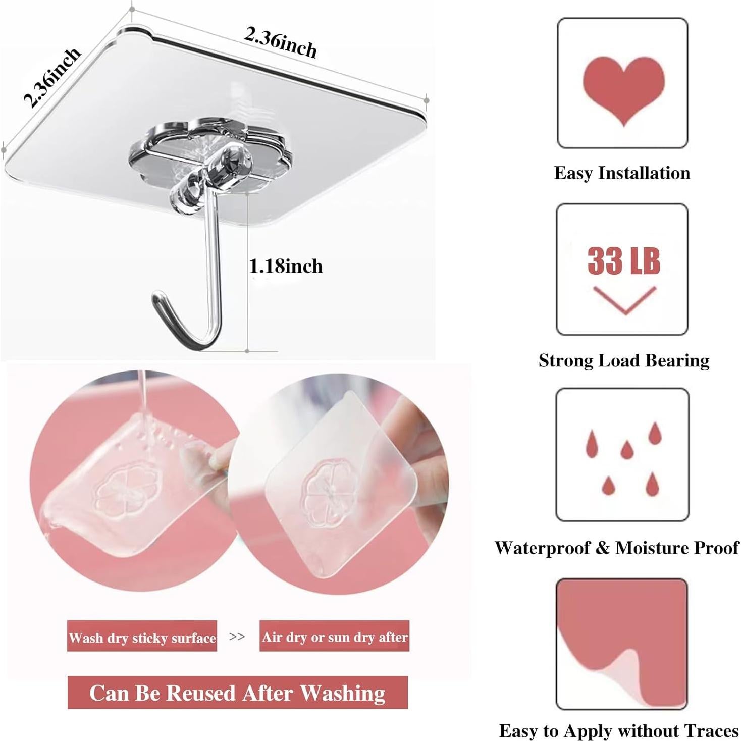 Ganchos Adhesivos DDMY 24 PCS 15 kg Reutilizables Transparentes