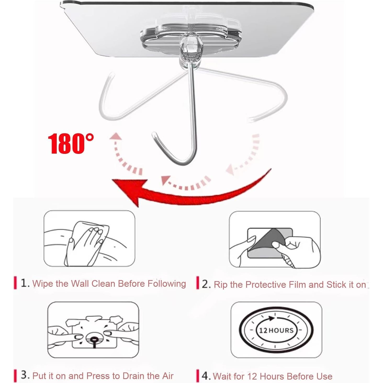 Ganchos Adhesivos DDMY 24 PCS 15 kg Reutilizables Transparentes