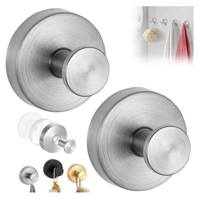 Luxe No-Drill Hooks, Suction Cup Hooks for Wreaths on Glass, 2025 New No Drill Suction Cup Hook for Shower Hanging Towels, Wreath Hanger Holder for Glass Door Bathroom Mirrors (Silver)