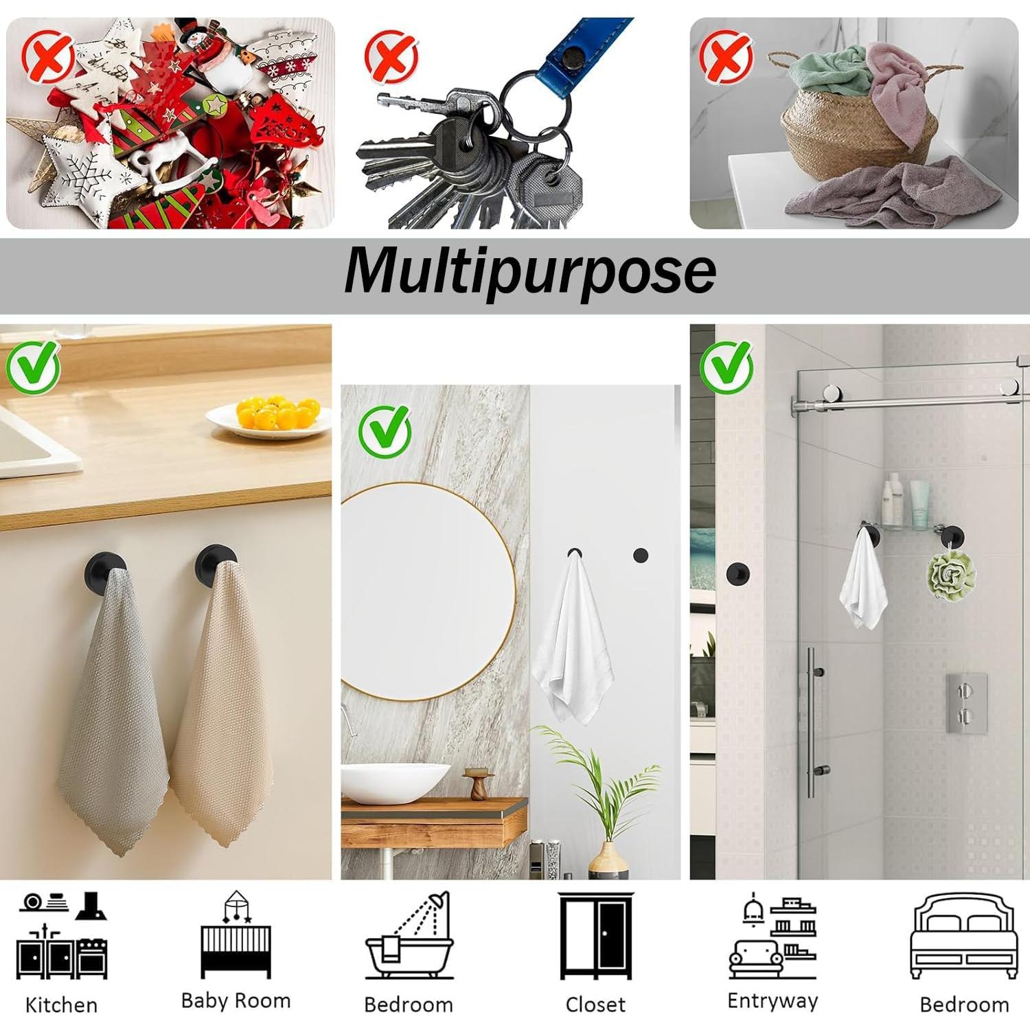 Luxe No-Drill Hooks, Suction Cup Hooks for Wreaths on Glass, 2025 New No Drill Suction Cup Hook for Shower Hanging Towels, Wreath Hanger Holder for Glass Door Bathroom Mirrors (Silver)