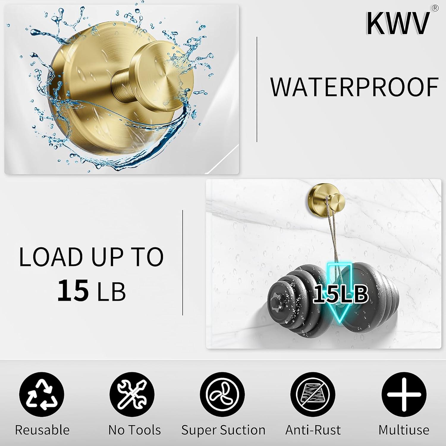 Ganchos de Ventosa KWV para Ducha Oro 2PCS Sin Taladro