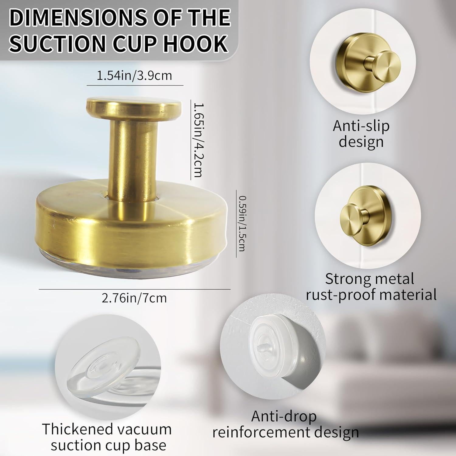 Ganchos de Ventosa KWV para Ducha Oro 2PCS Sin Taladro