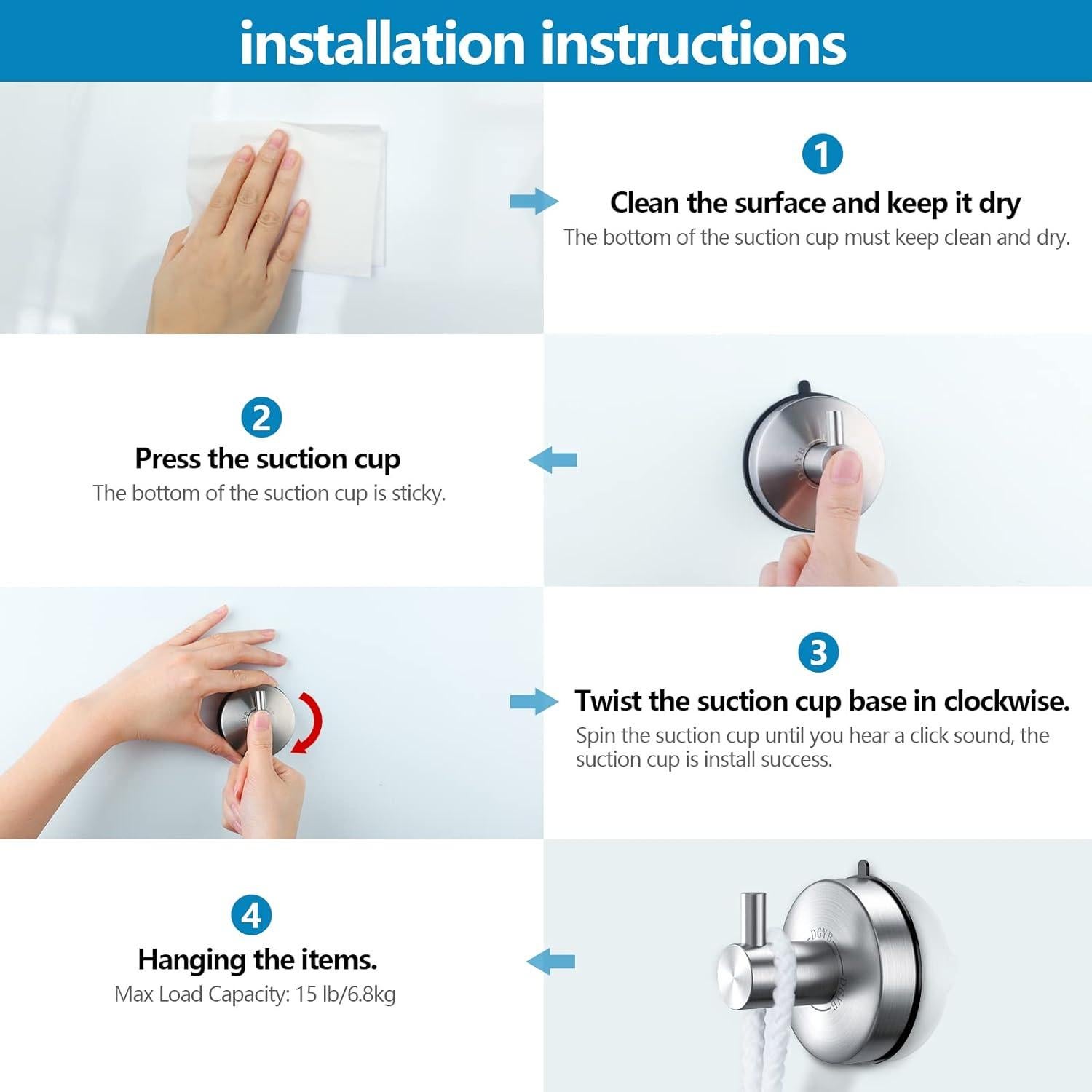 Ganchos de Ventosa DGYB Acero Inoxidable 2 Piezas 4.54kg