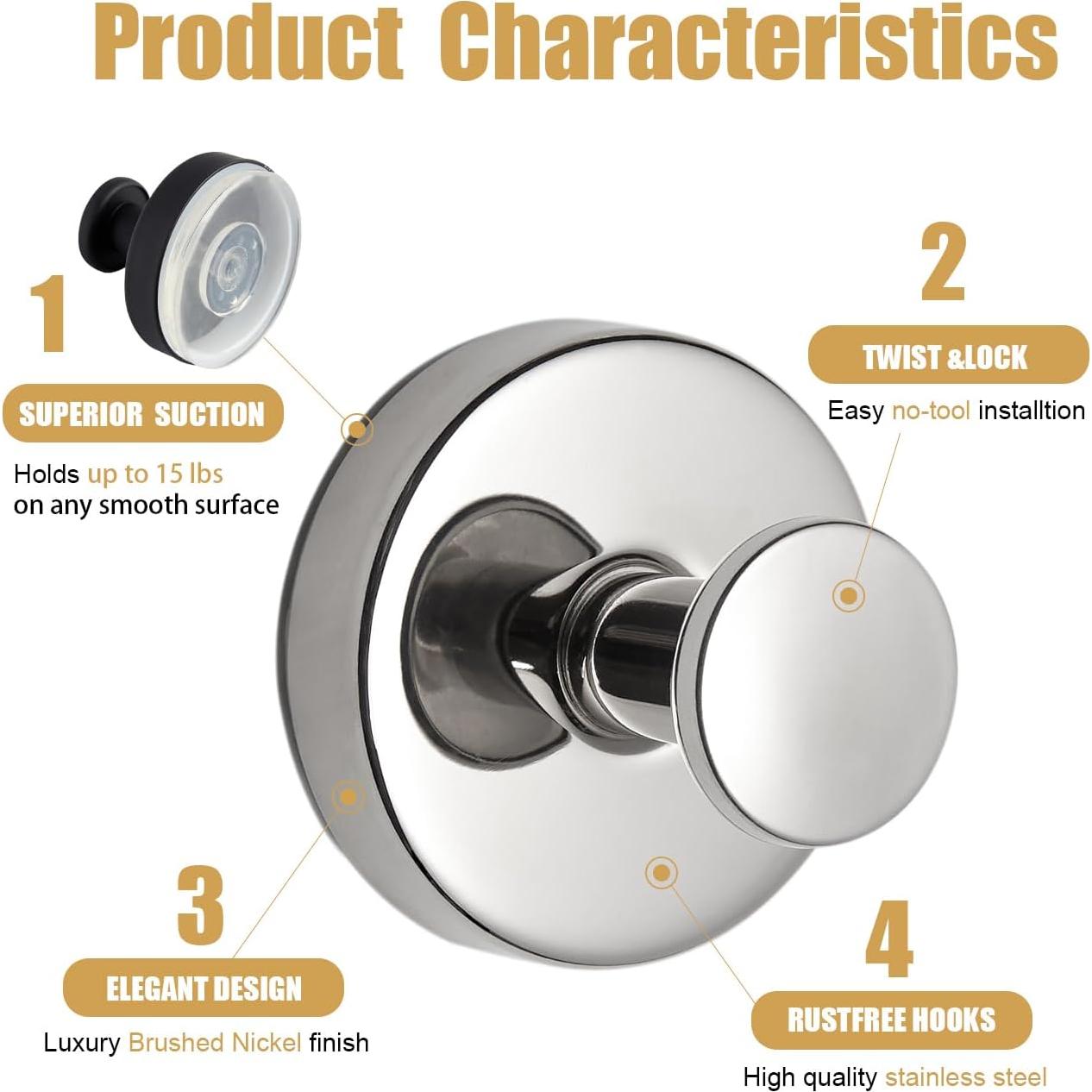 Ganchos de Ventosa Cromados Swodition - 2 Piezas para Ducha