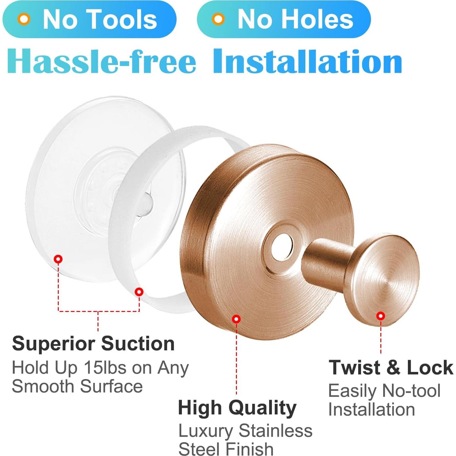 Ganchos de Ventosa Gestarich Oro Rosa 2 Piezas Acero Inoxidable