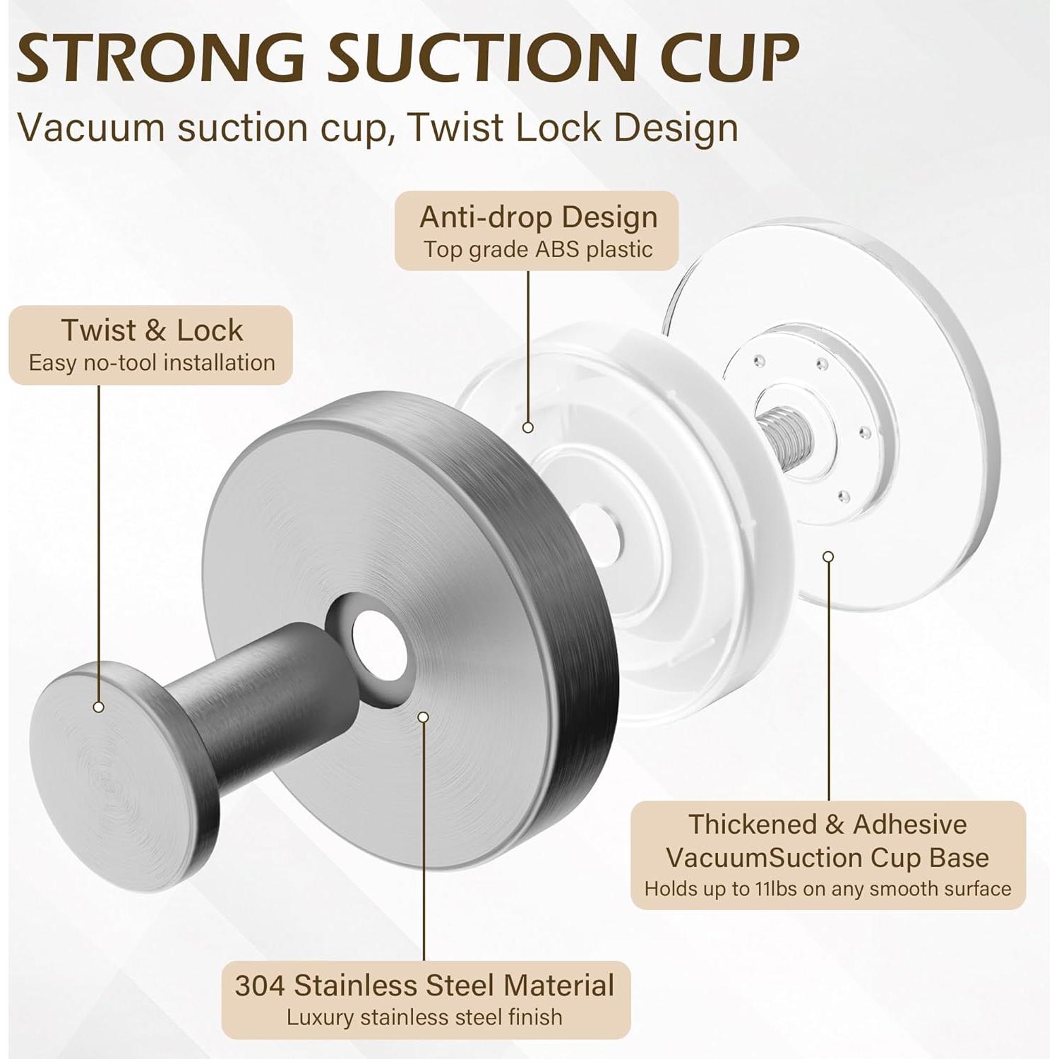 Ganchos de Ventosa Ninth Five para Ducha - 4 Paquete Plata