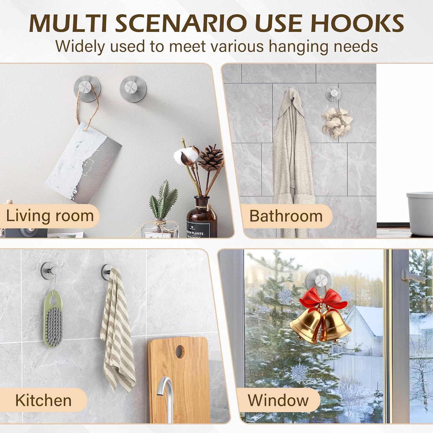 Ganchos de Ventosa Ninth Five para Ducha - 4 Paquete Plata