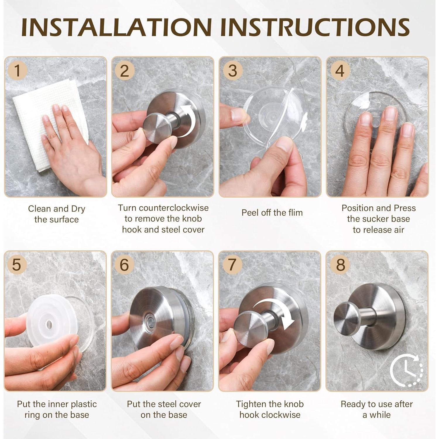 Ganchos de Ventosa Ninth Five para Ducha - 4 Paquete Plata