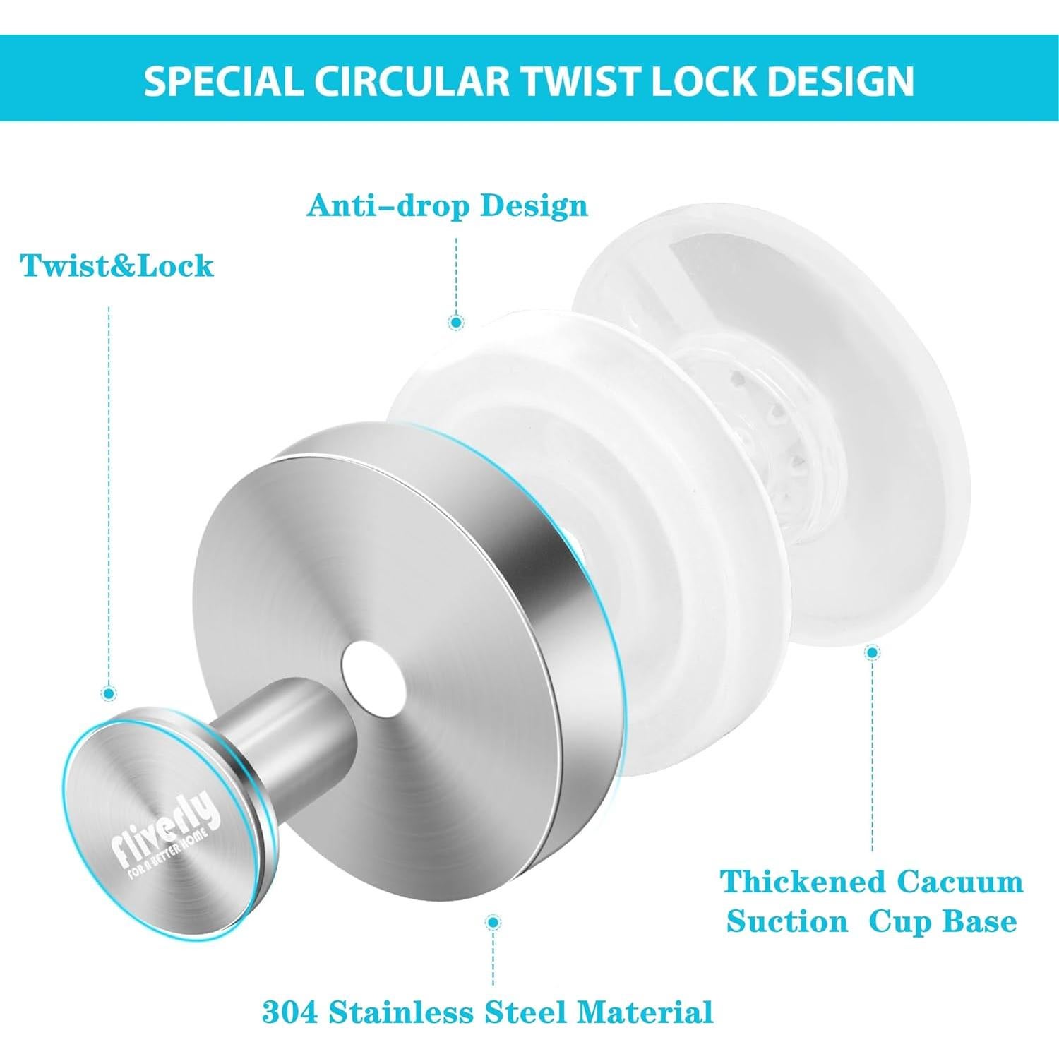 2pcs Suction Cup Hooks for Shower,Inside Shower,Wall,Bathroom,Bedroom,Kitchen,Door,Glass Window, Mirror, Tile, No Drilling Hanging for Towels,Robes,Loofah,hat,Clothing,Wreath (Silver)