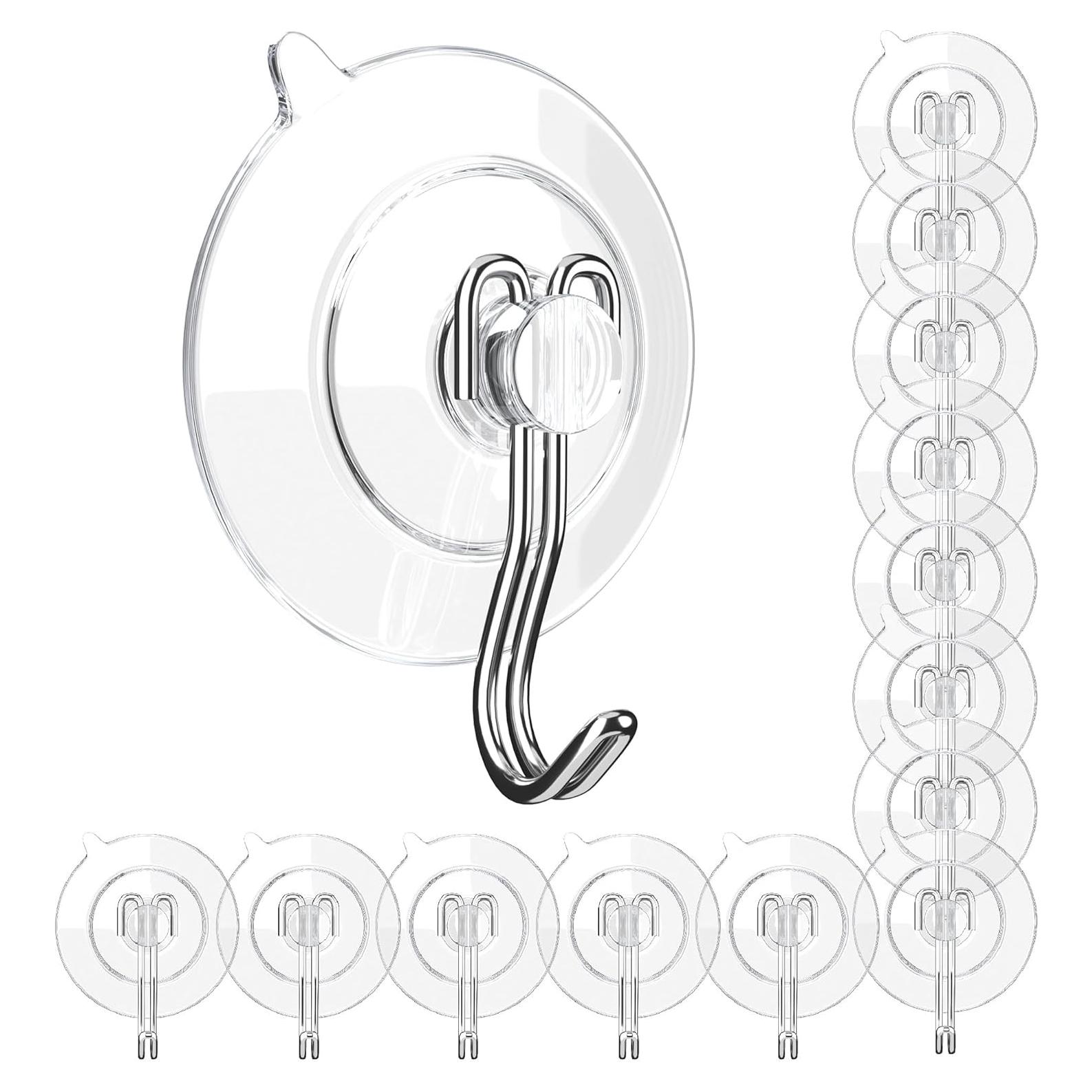 GLUIT Suction Cup Hooks - Utility Hook Wall Hangers for All Purposes Stainless Steel Removable Small Suction Cups for Kitchen Bathroom Shower Wall Window Glass Door 3 lbs (14 Suction Hooks)