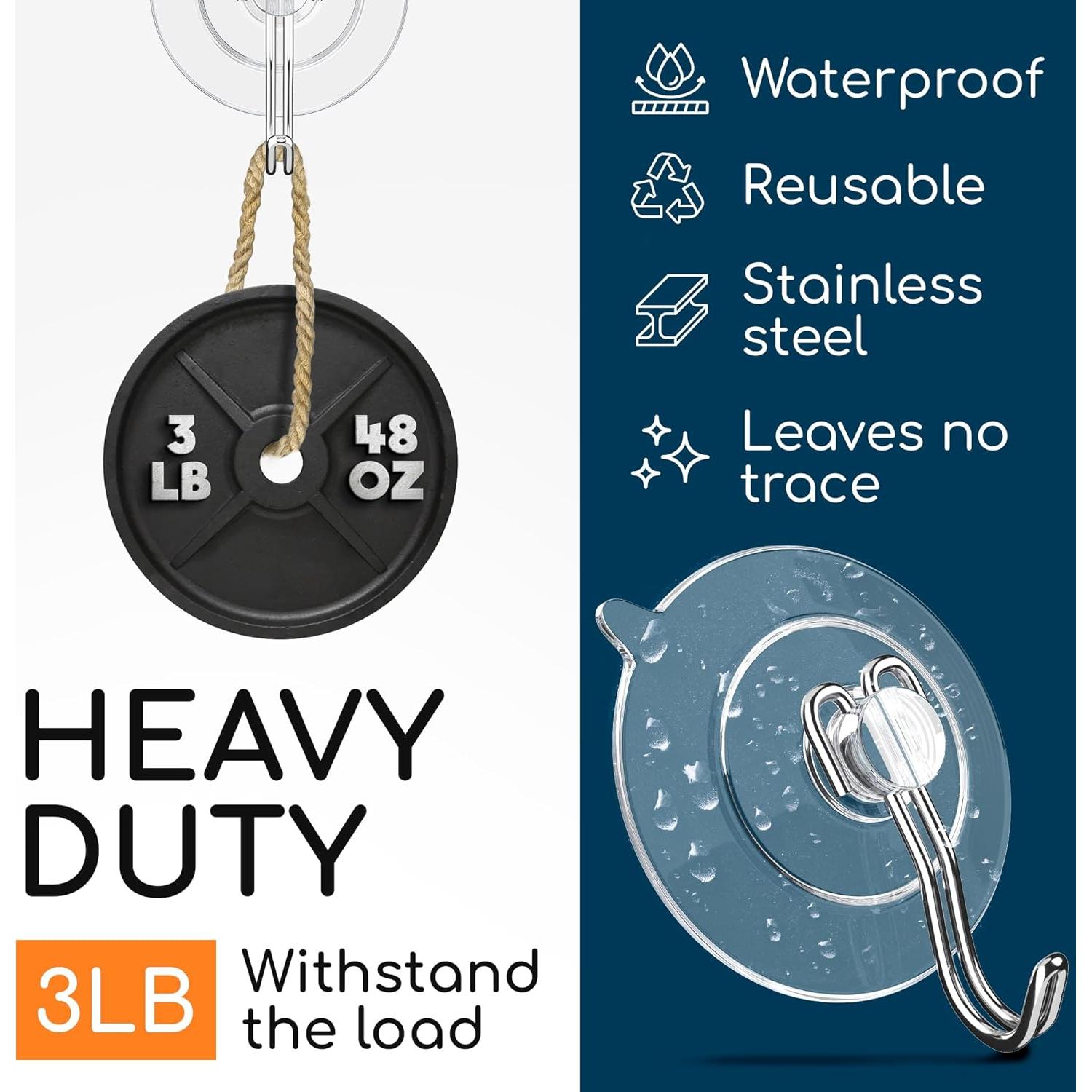 GLUIT Suction Cup Hooks - Utility Hook Wall Hangers for All Purposes Stainless Steel Removable Small Suction Cups for Kitchen Bathroom Shower Wall Window Glass Door 3 lbs (14 Suction Hooks)