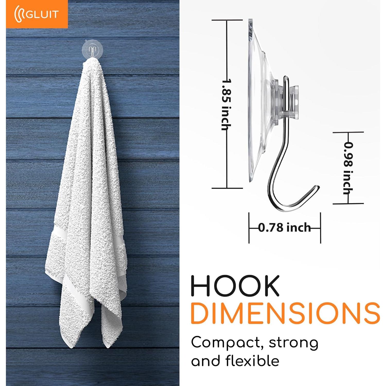 GLUIT Suction Cup Hooks - Utility Hook Wall Hangers for All Purposes Stainless Steel Removable Small Suction Cups for Kitchen Bathroom Shower Wall Window Glass Door 3 lbs (14 Suction Hooks)