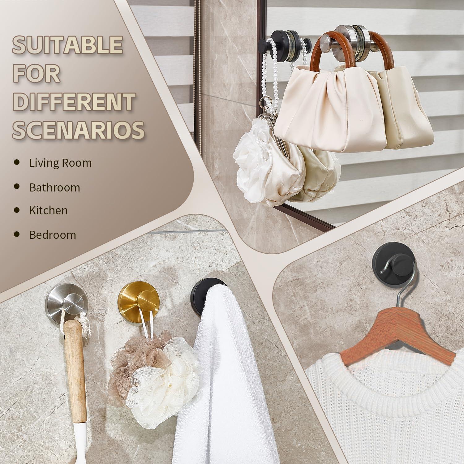 Ganchos de Ventosa SOCORIA 4 Piezas Acero Inoxidable Negro