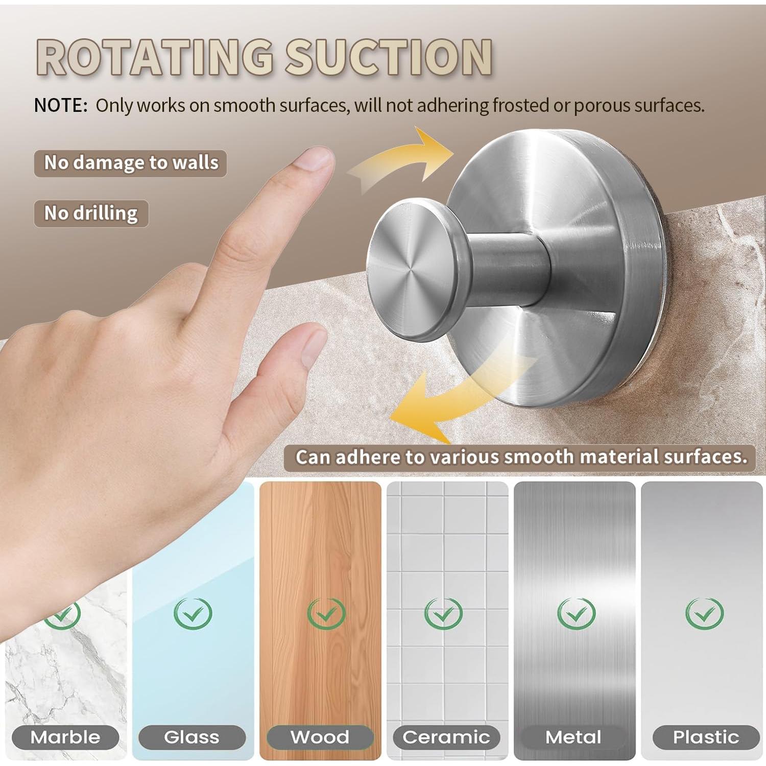 Ganchos de Ventosa SOCORIA 4 Piezas Acero Inoxidable Negro