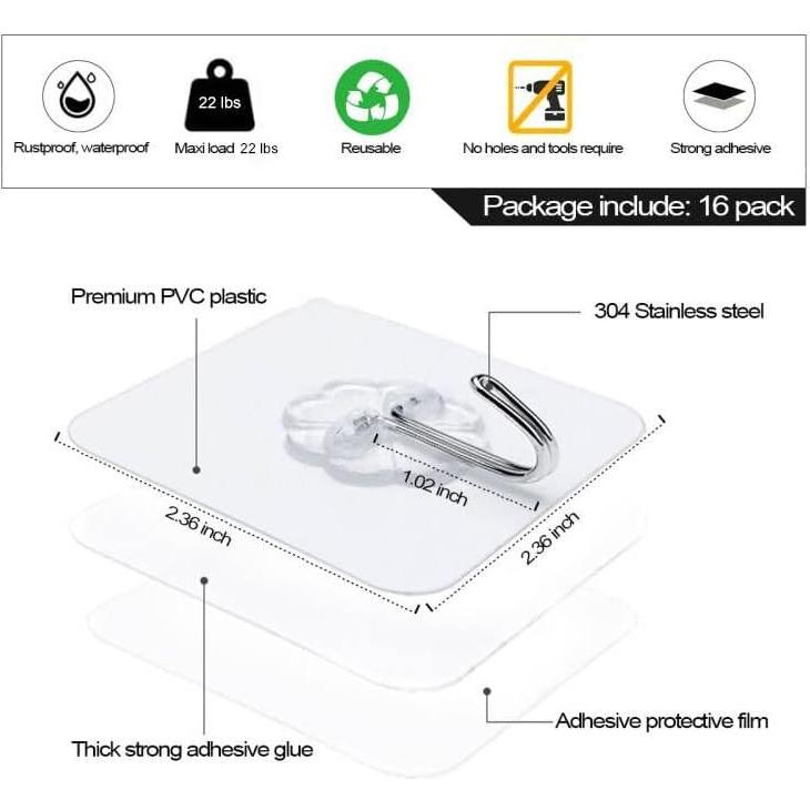 Ganchos Adhesivos ZESLMG 16 Pcs Acero Inoxidable 10kg