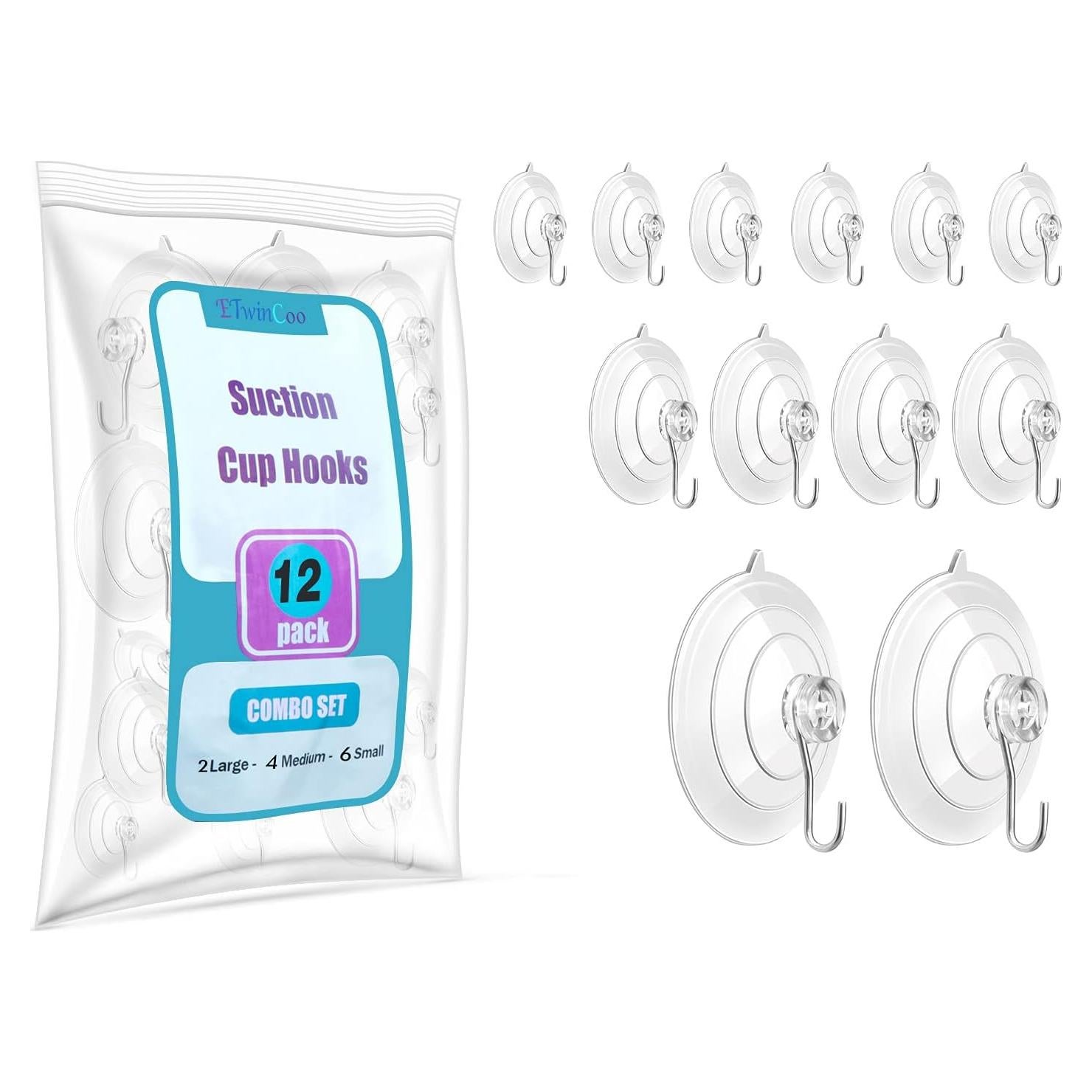 Ganchos de Ventosa Multiusos ETwinCoo - 12 Piezas, 3 Tamaños