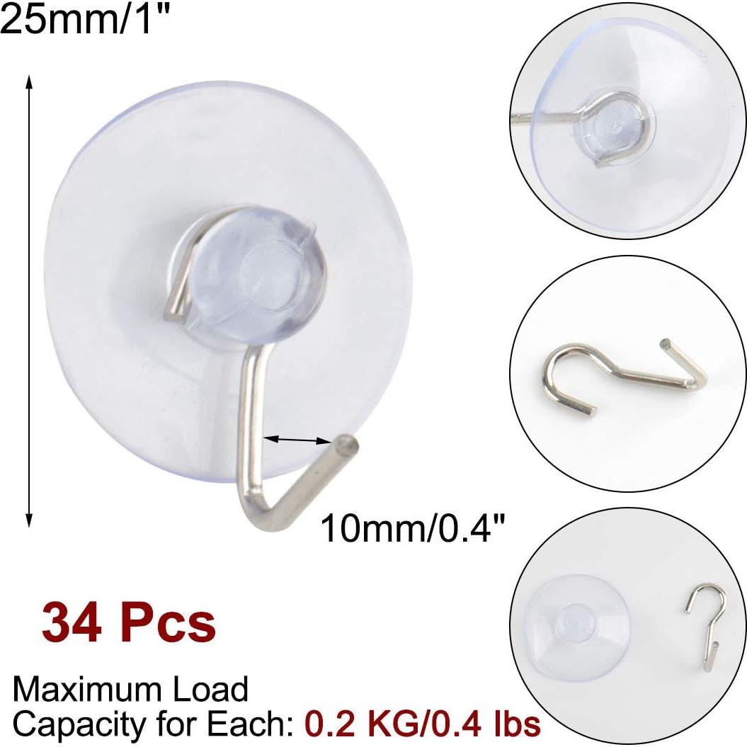 uxcell 34pcs Suction Cup Hooks 1 Inch Diameter Wall Hooks Hangers Removable Kitchen Bathroom Wall Vacuum Holder for Smooth Tile Glass