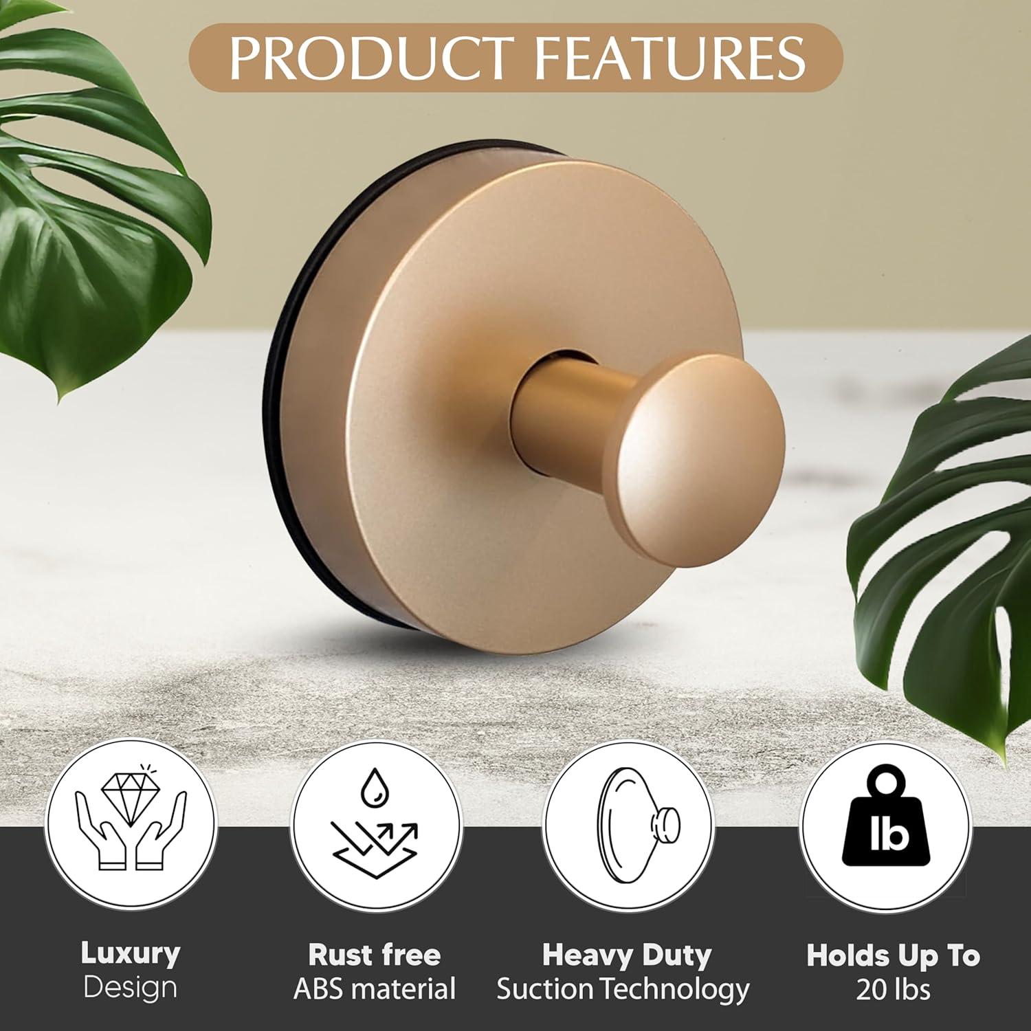 Ganchos de Ventosa ARBELLE para Ducha - Oro Cepillado - 2 Piezas