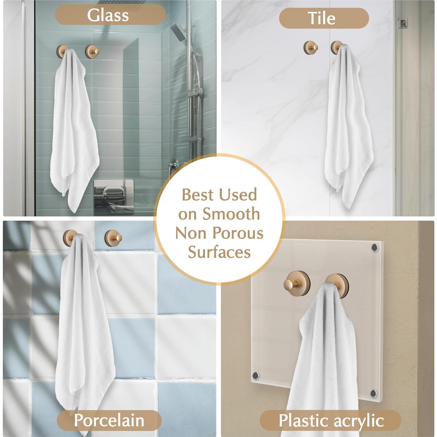 Ganchos de Ventosa ARBELLE para Ducha - Oro Cepillado - 2 Piezas