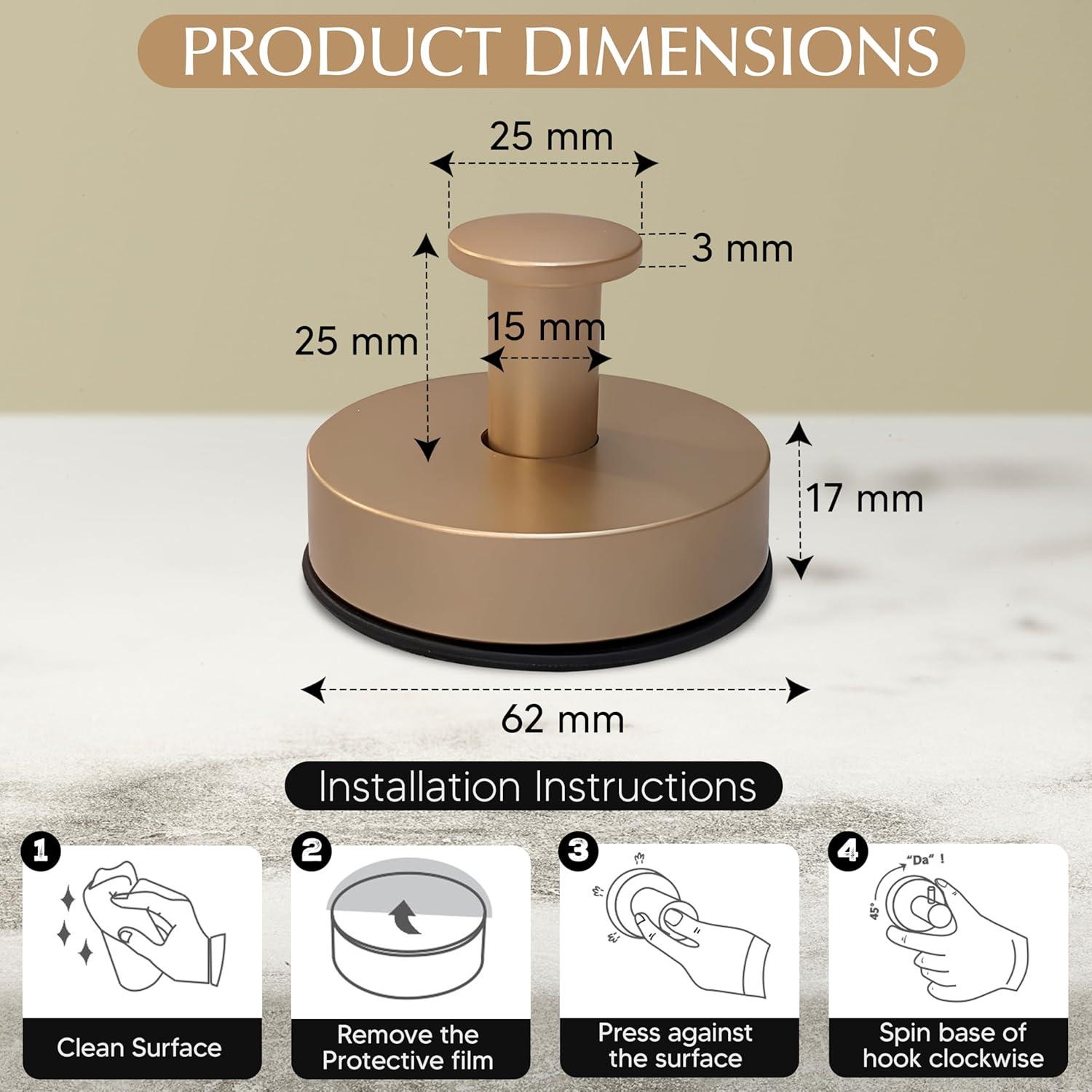 Ganchos de Ventosa ARBELLE para Ducha - Oro Cepillado - 2 Piezas