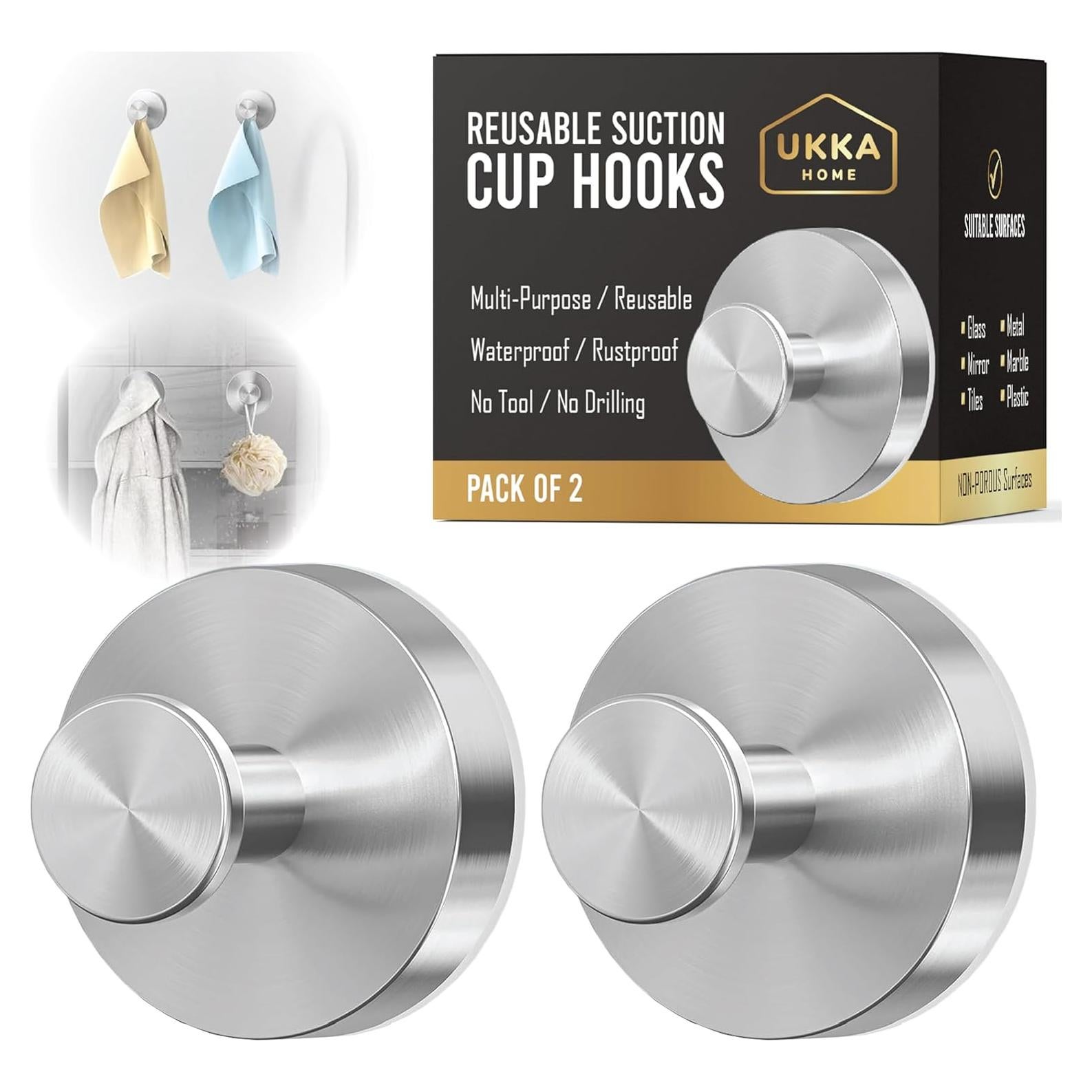 Ganchos de Ventosa UKKA HOME Acero Inoxidable 2 Unidades