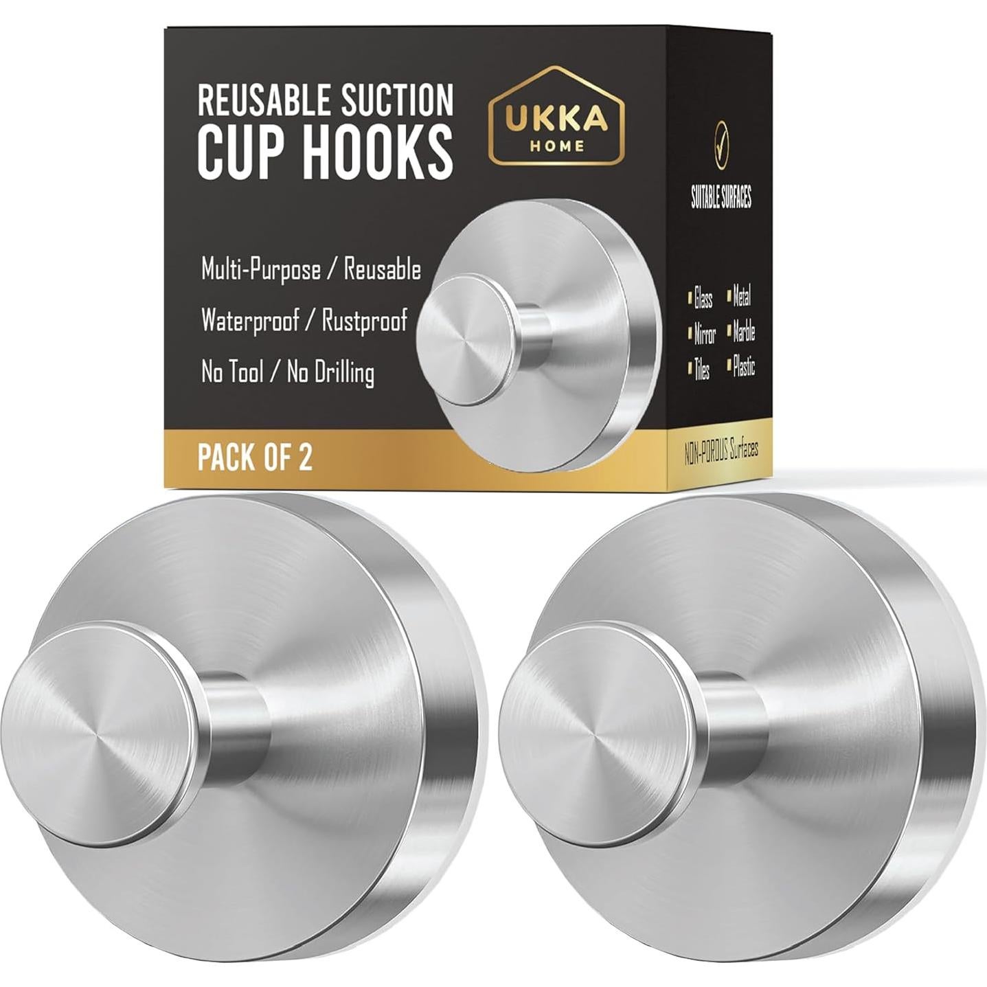 Ganchos de Ventosa UKKA HOME Acero Inoxidable 2 Unidades