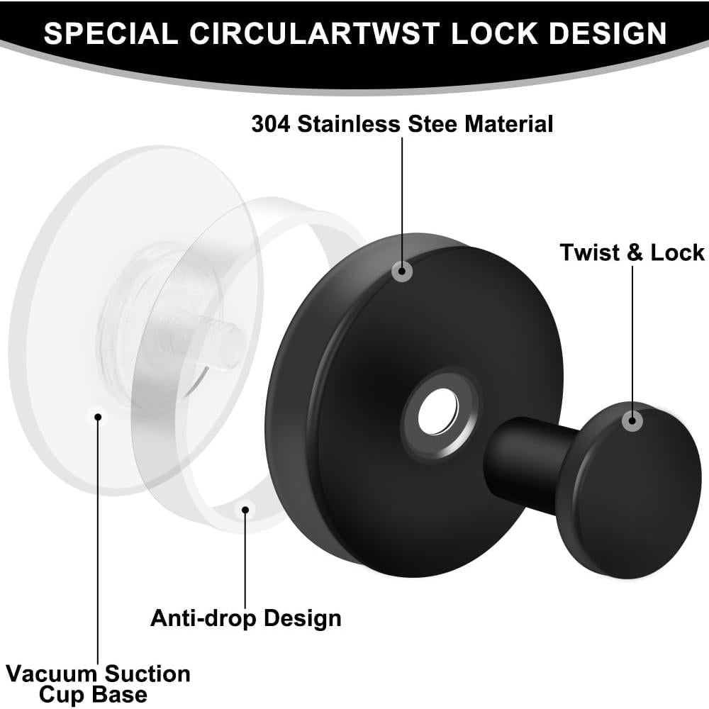 Ganchos de Ventosa MGahyi para Ducha y Baño - 2 Piezas Negro