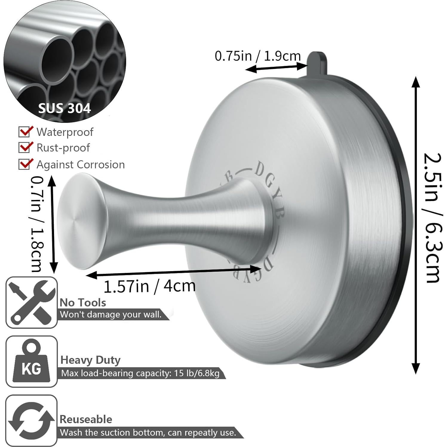 Ganchos de Ventosa DGYB para Ducha 2 Pcs Acero Inoxidable 304