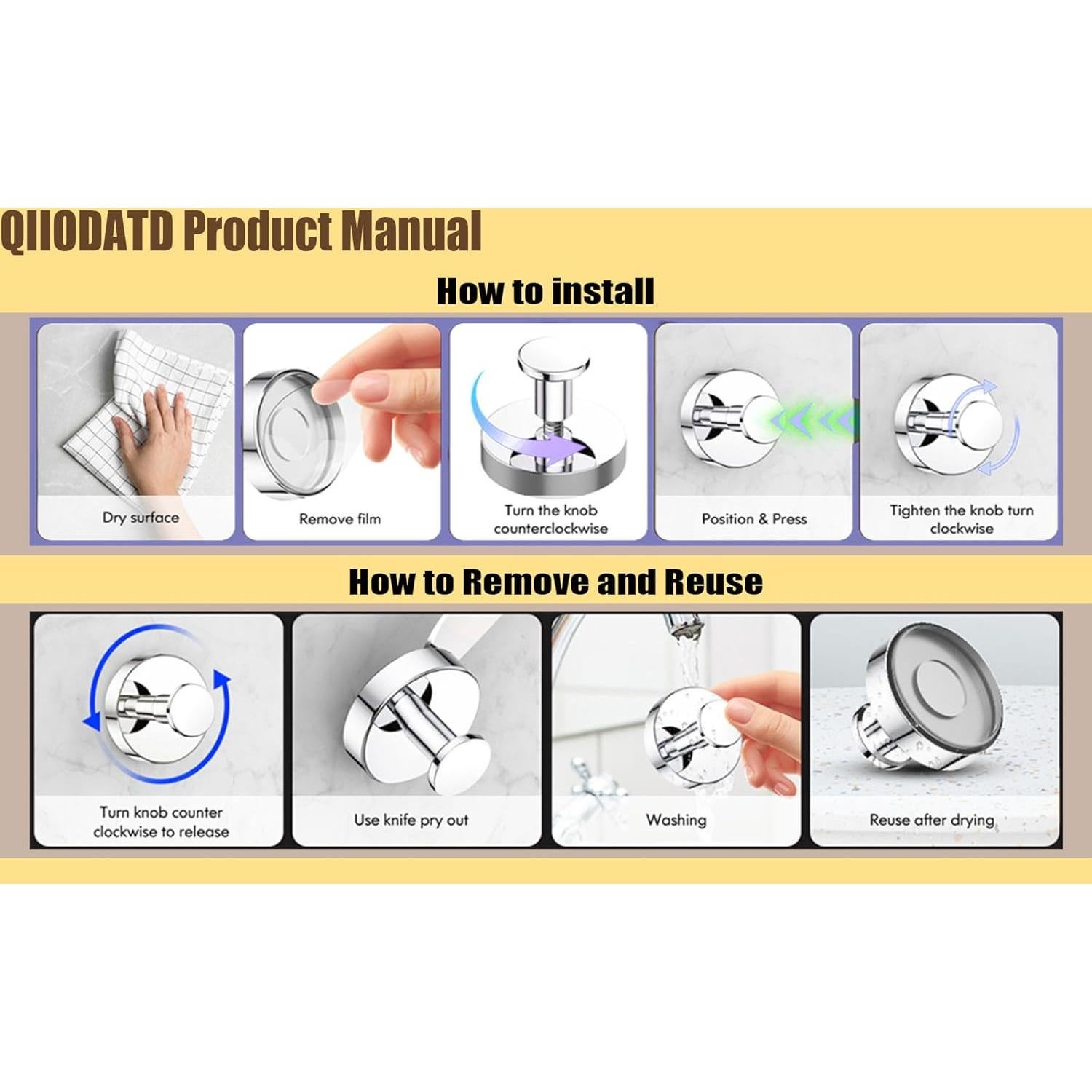 Ganchos de Ventosa QIIODATD 2 Paquetes Acero Inoxidable 5kg