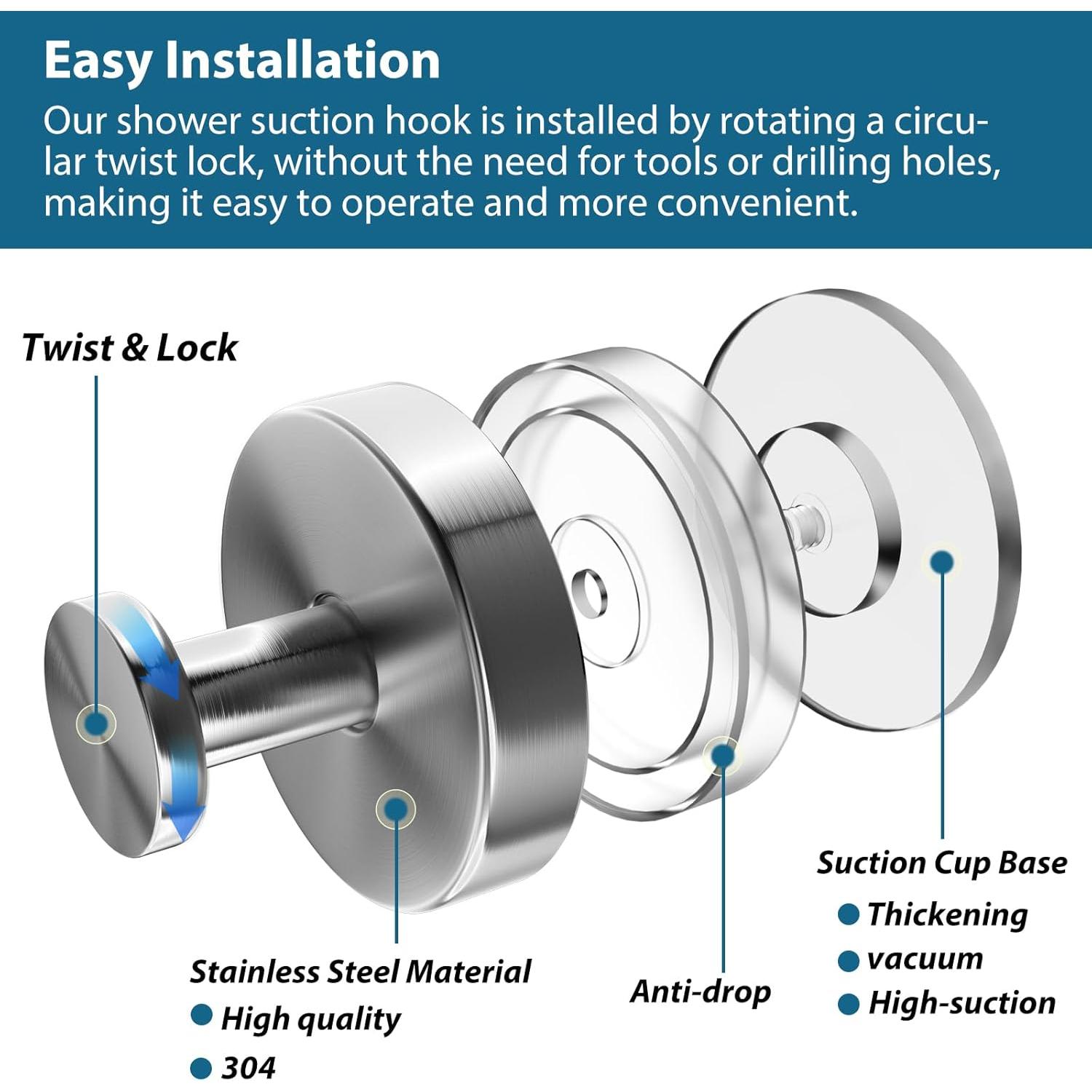 Ganchos de Ventosa AbluFirst 2 PCS Acero Inoxidable 6.8 kg