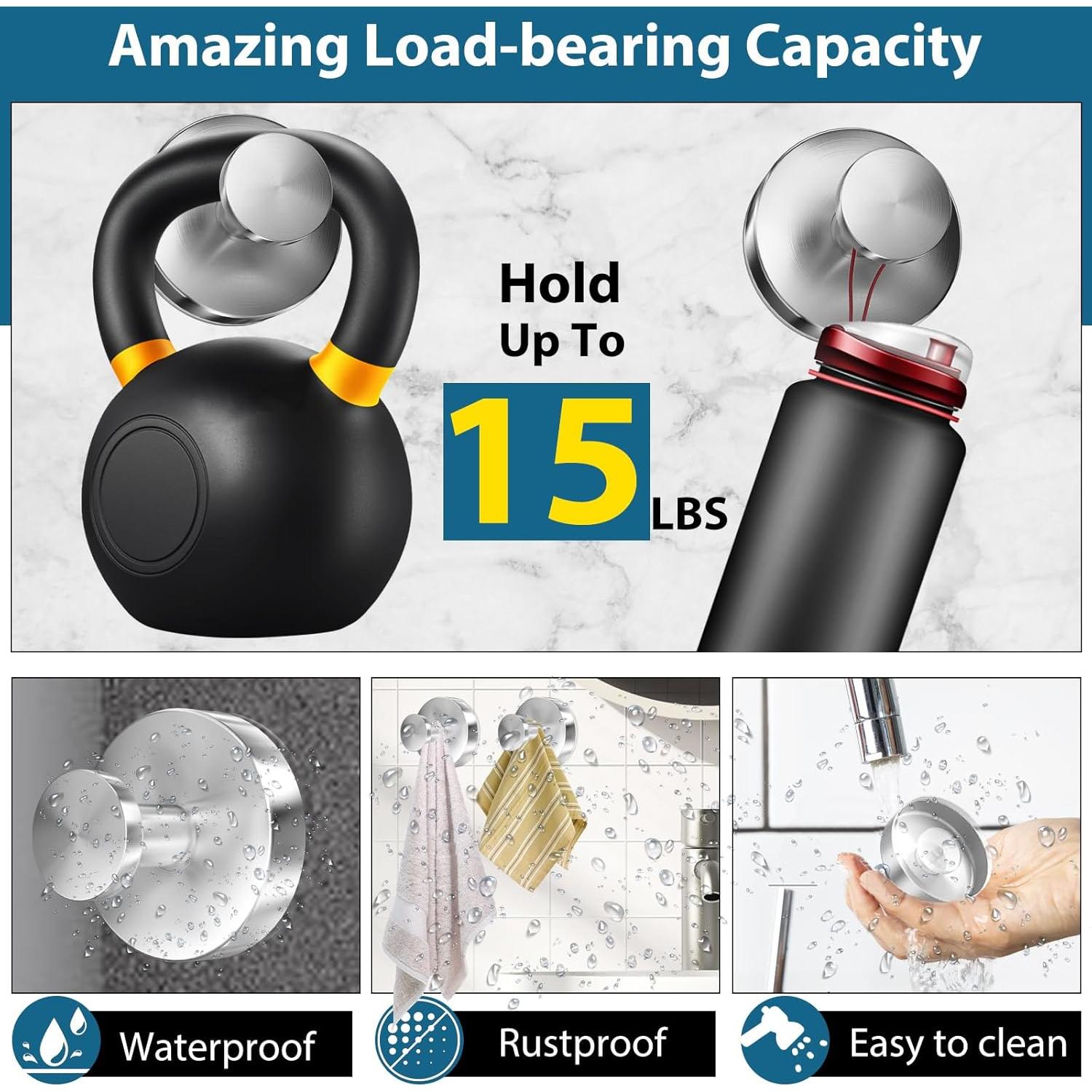 Ganchos de Ventosa AbluFirst 2 PCS Acero Inoxidable 6.8 kg