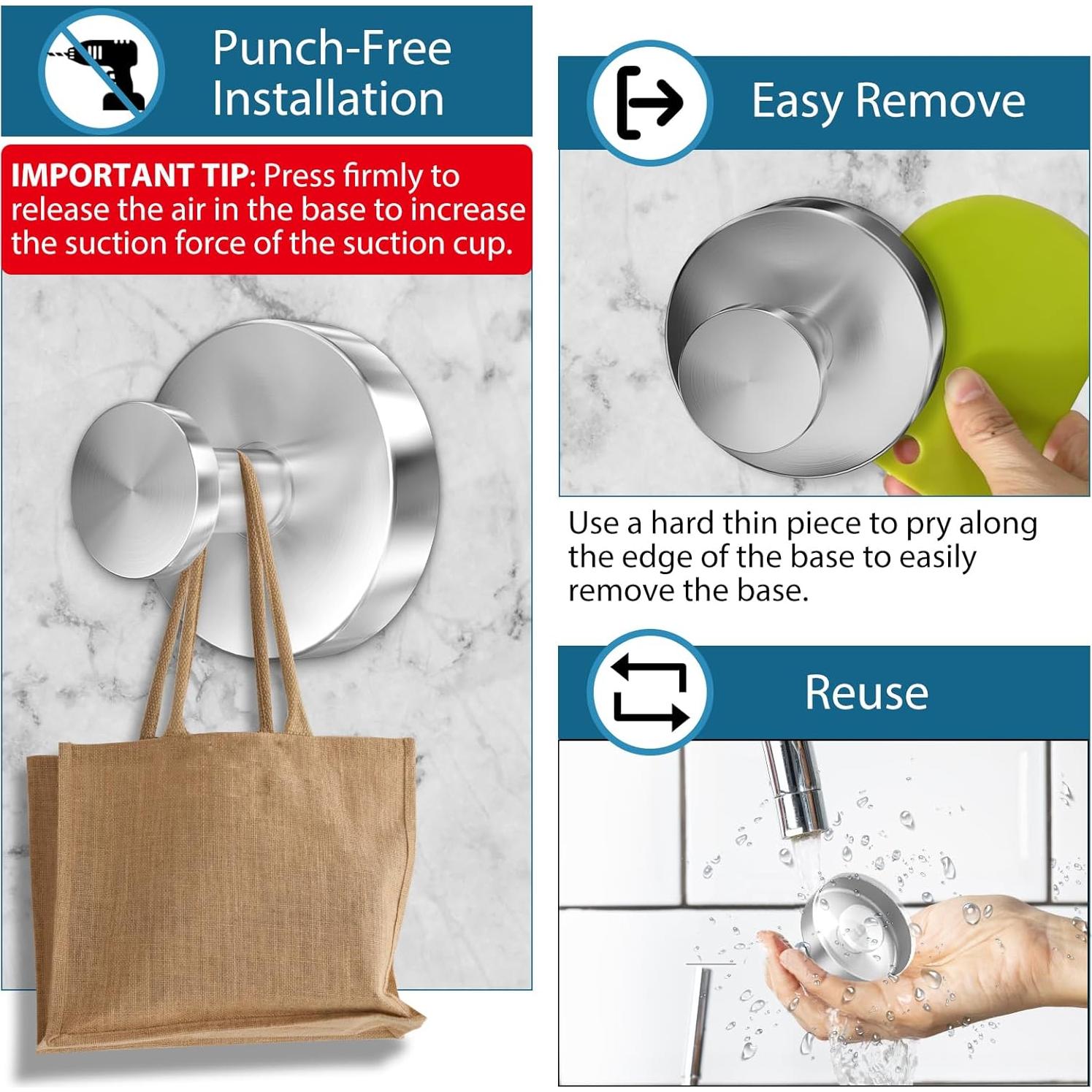 Ganchos de Ventosa AbluFirst 2 PCS Acero Inoxidable 6.8 kg