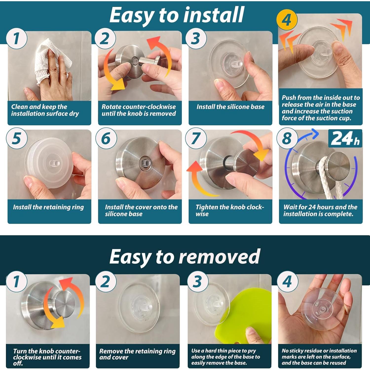 Ganchos de Ventosa AbluFirst 2 PCS Acero Inoxidable 6.8 kg