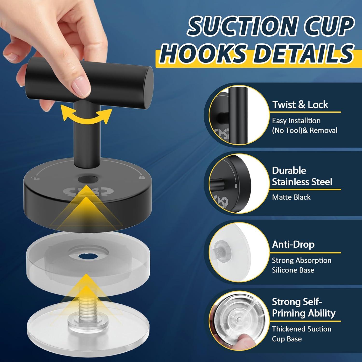 Ganchos de Ventosa CMDZHF 4Pcs Acero Inoxidable Negro