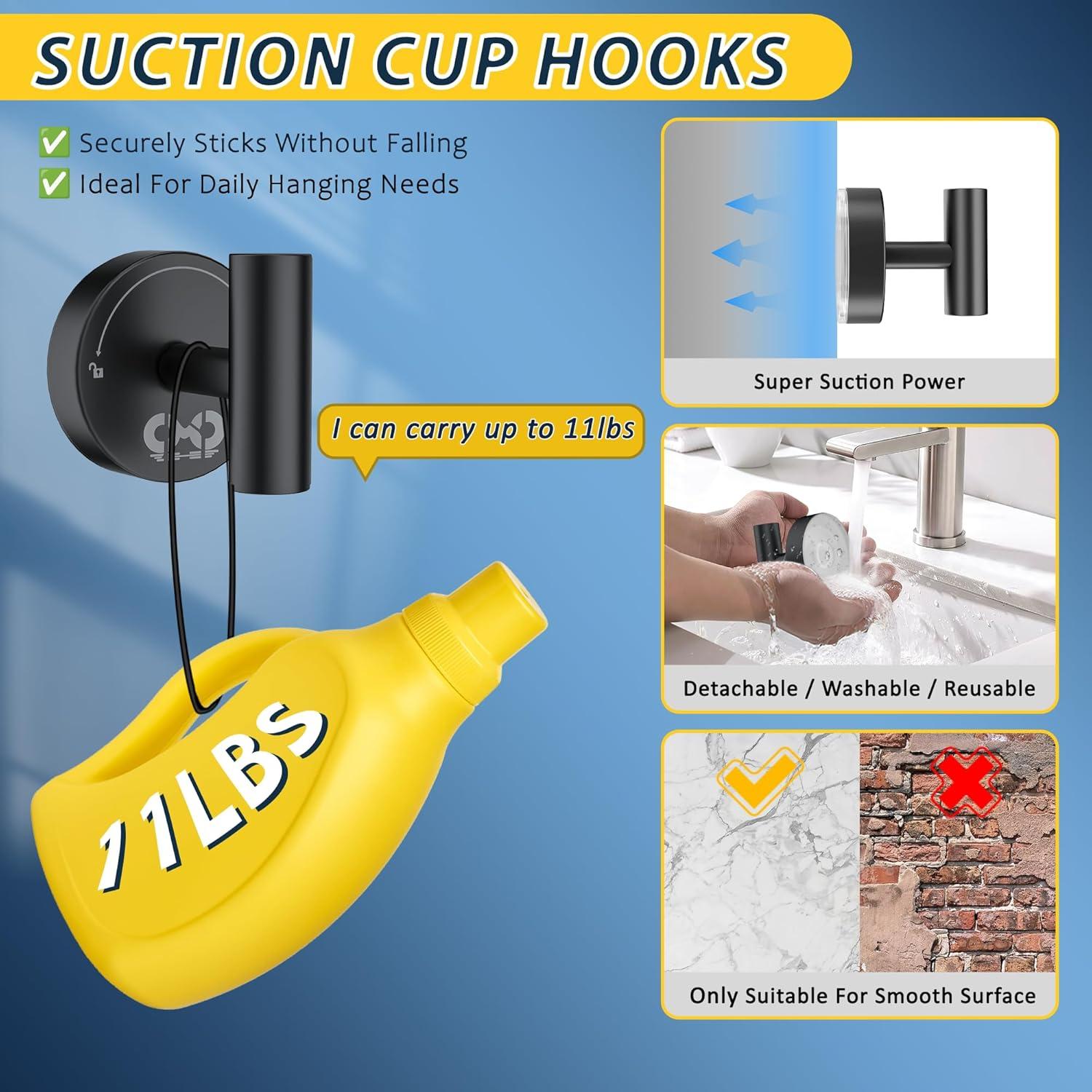 Ganchos de Ventosa CMDZHF 4Pcs Acero Inoxidable Negro