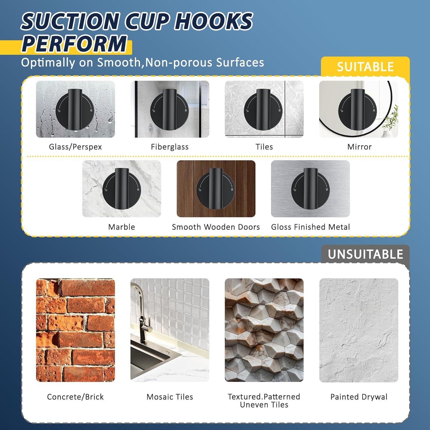 Ganchos de Ventosa CMDZHF 4Pcs Acero Inoxidable Negro