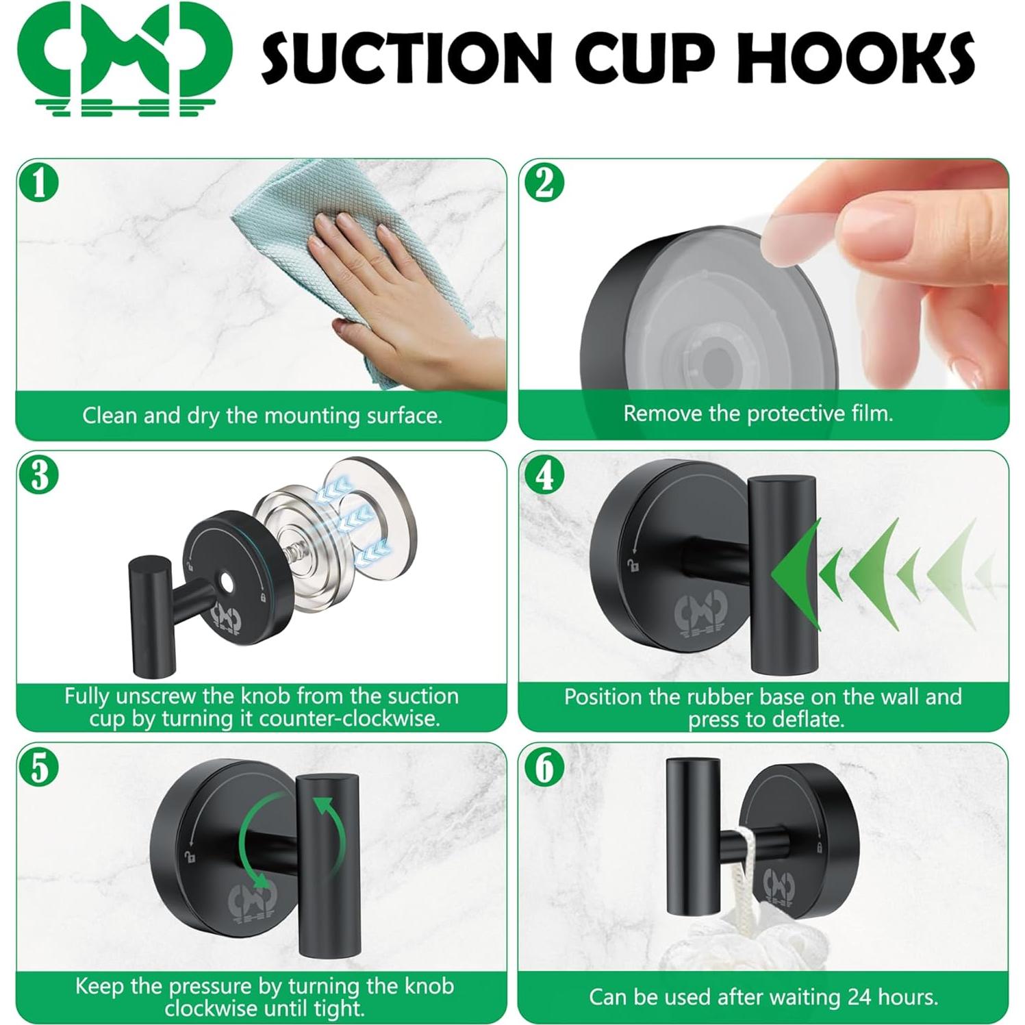 Ganchos de Ventosa CMDZHF 4Pcs Acero Inoxidable Negro