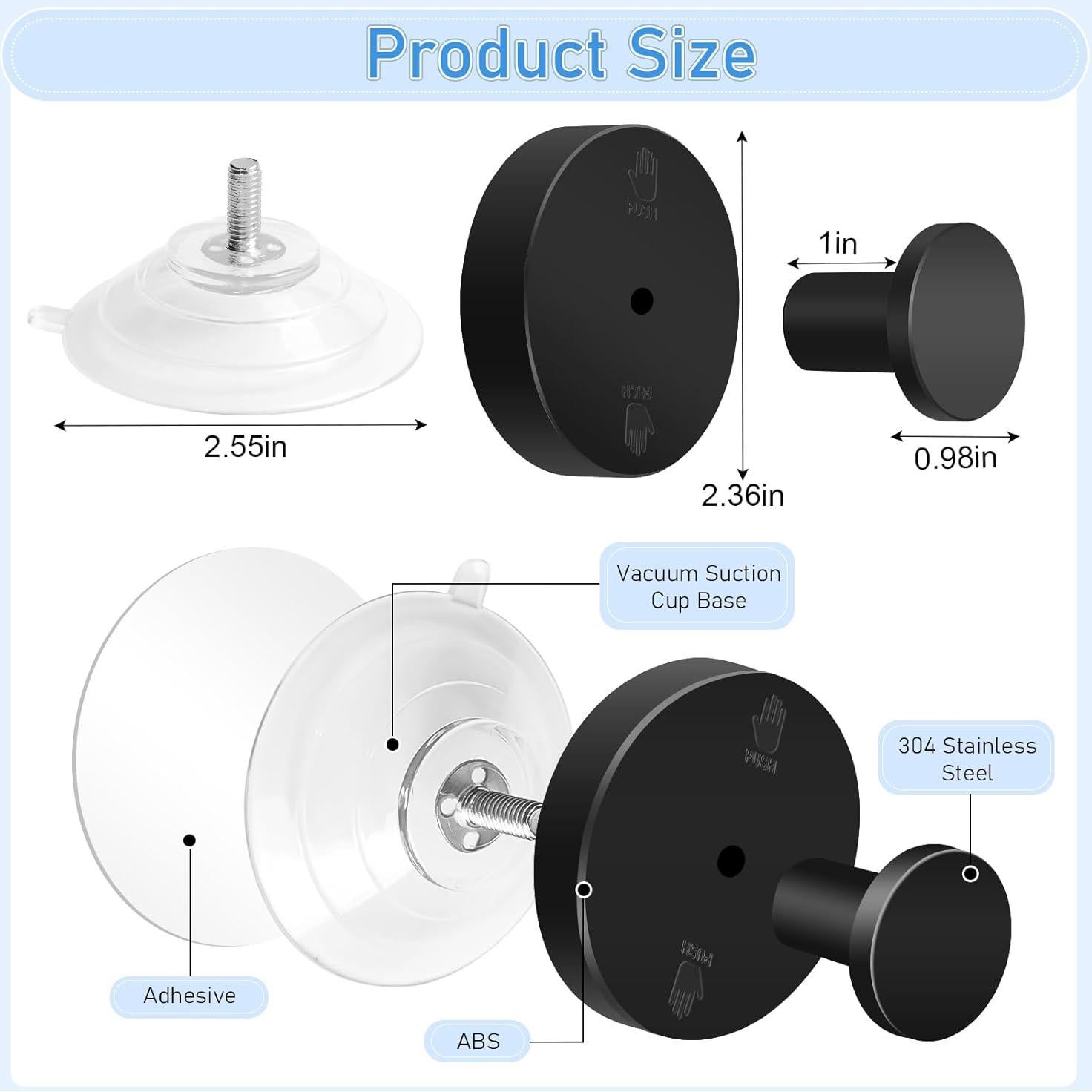 Ganchos de Ventosa Removibles HangerSpace - 2 Piezas, Negro Mate