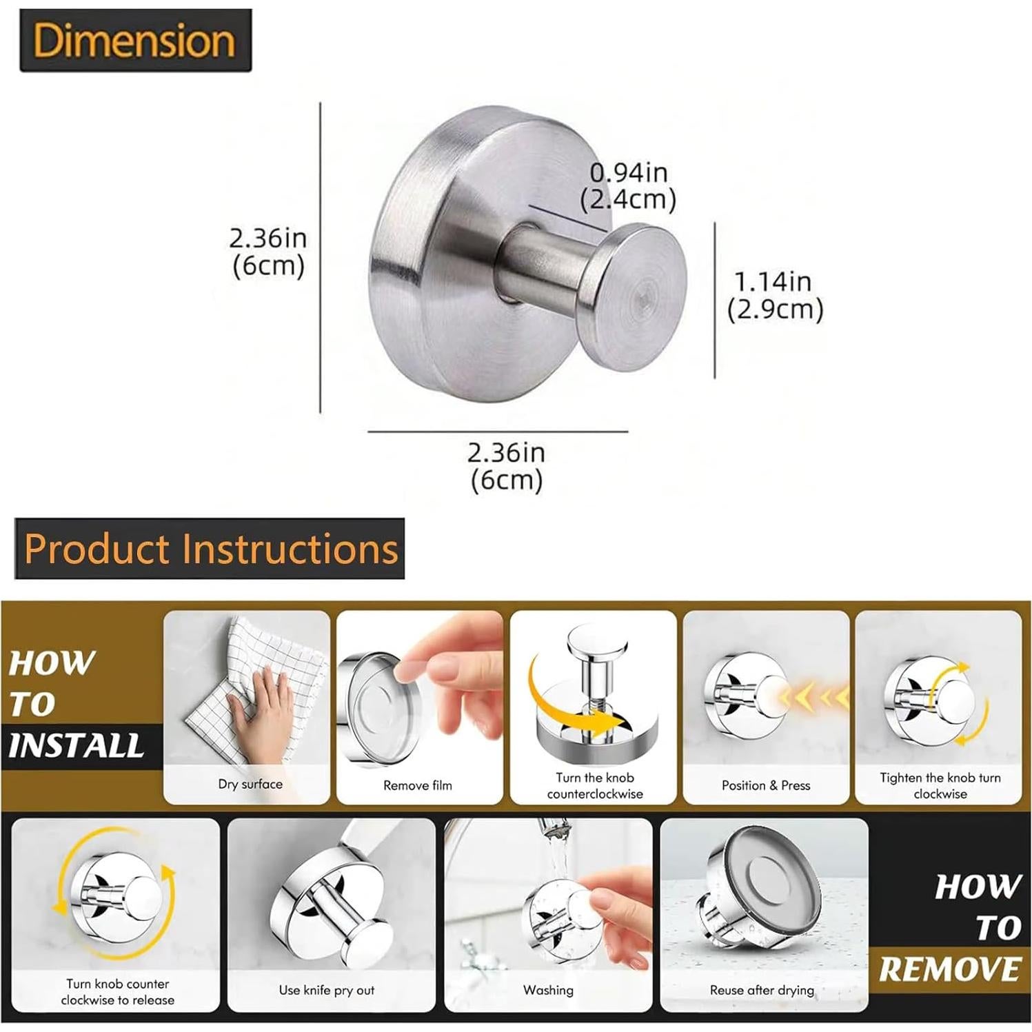 Ganchos de Ventosa Homeshifters 2 Piezas Acero Inoxidable