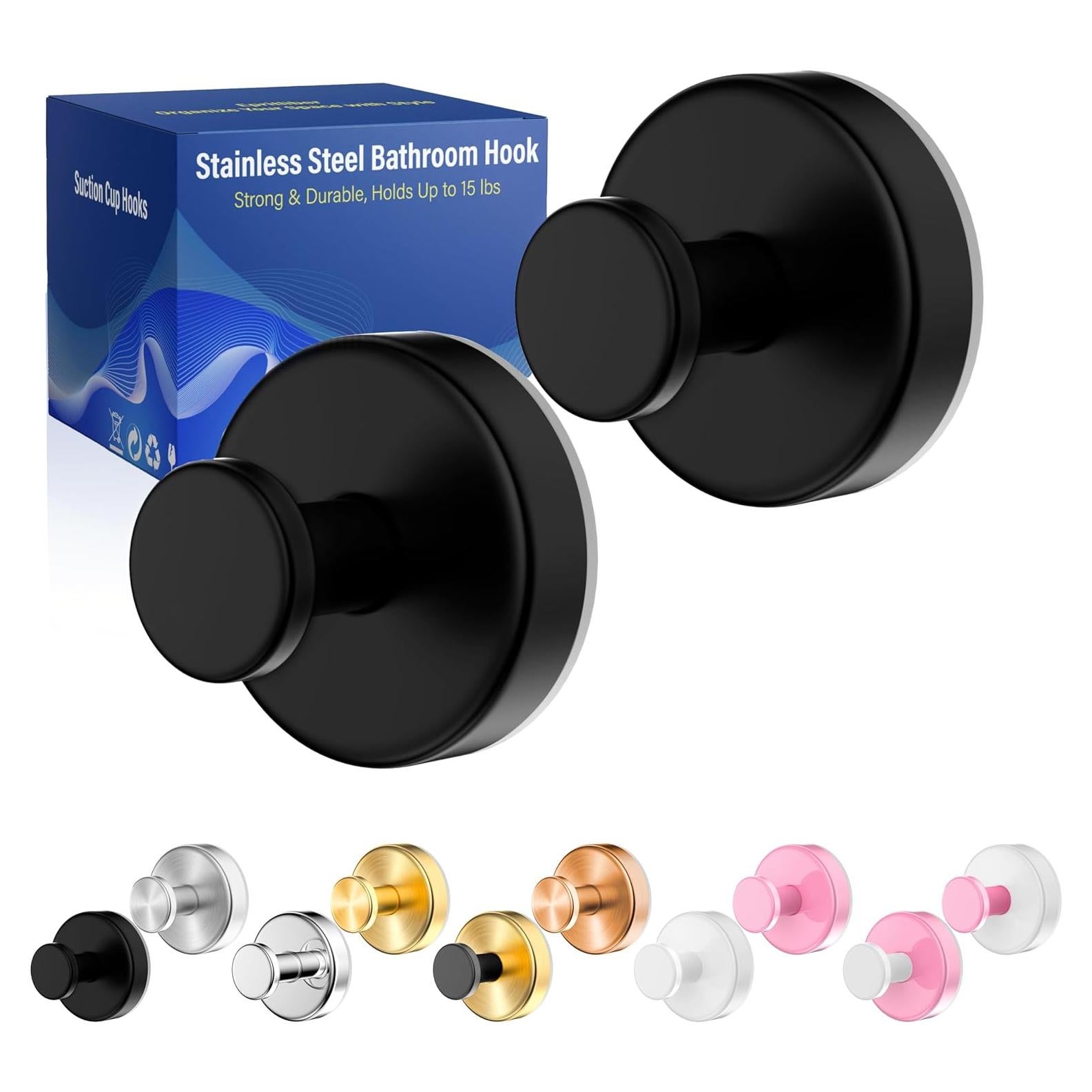 Ganchos de Ventosa Epritliber 2 Pcs Acero Inoxidable Negro Mate